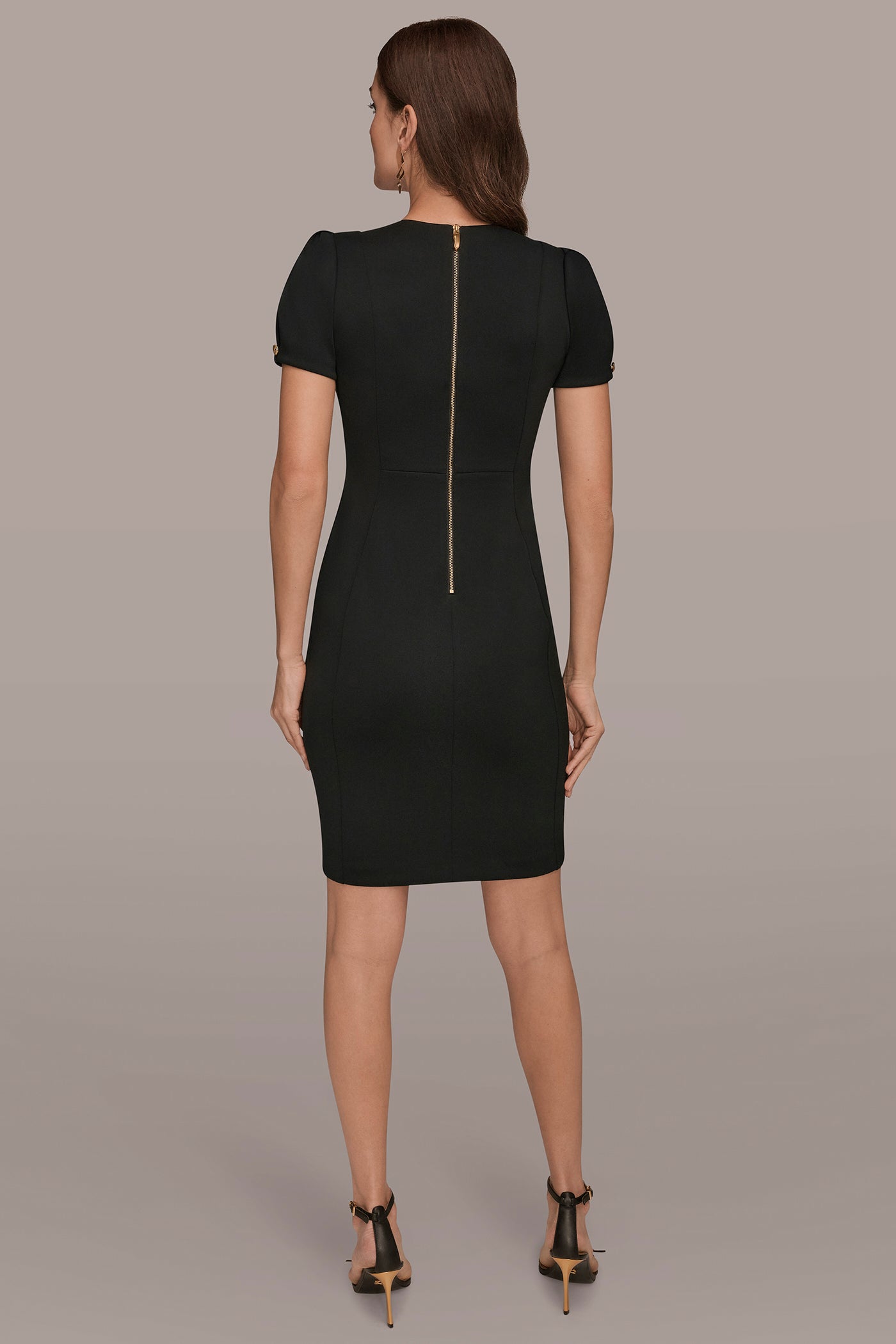 Black PUFF SLEEVE SHEATH DRESS Donna Karan