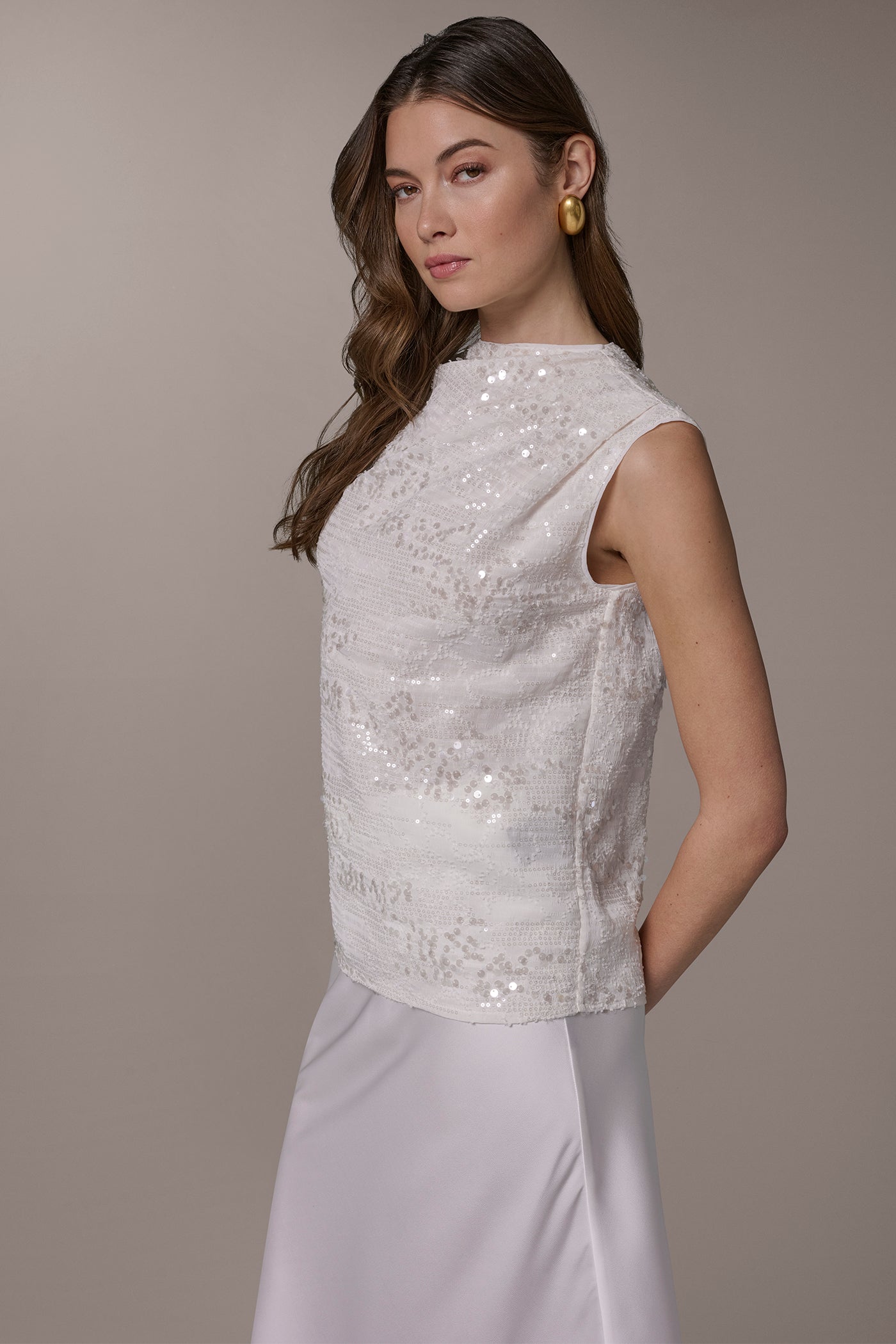 Cream SEQUIN BLOUSE Donna Karan