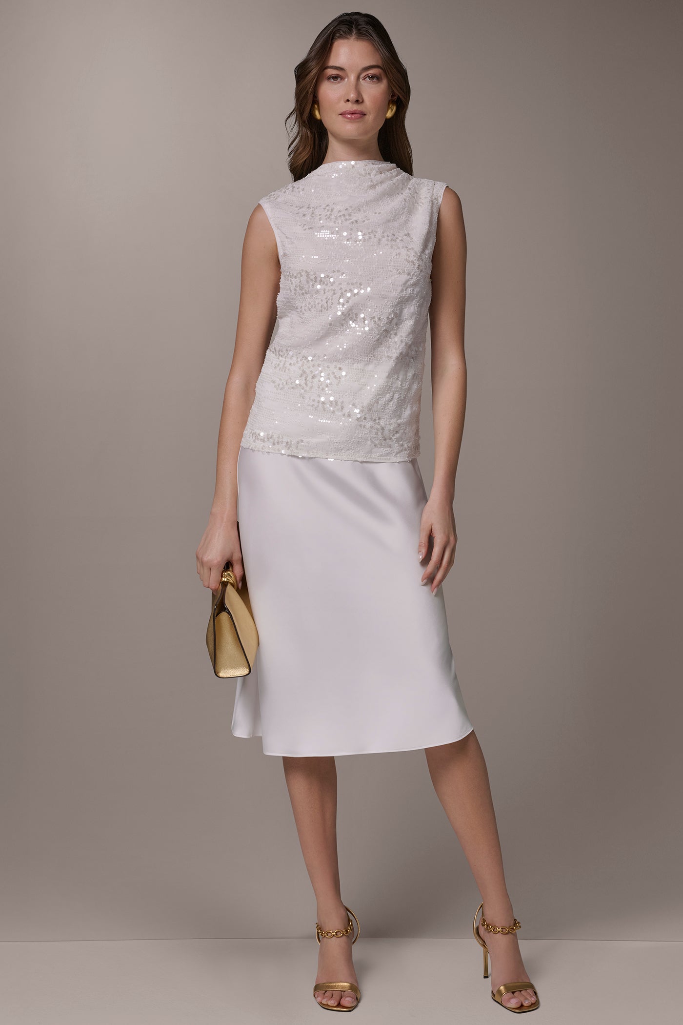 Cream SEQUIN BLOUSE Donna Karan