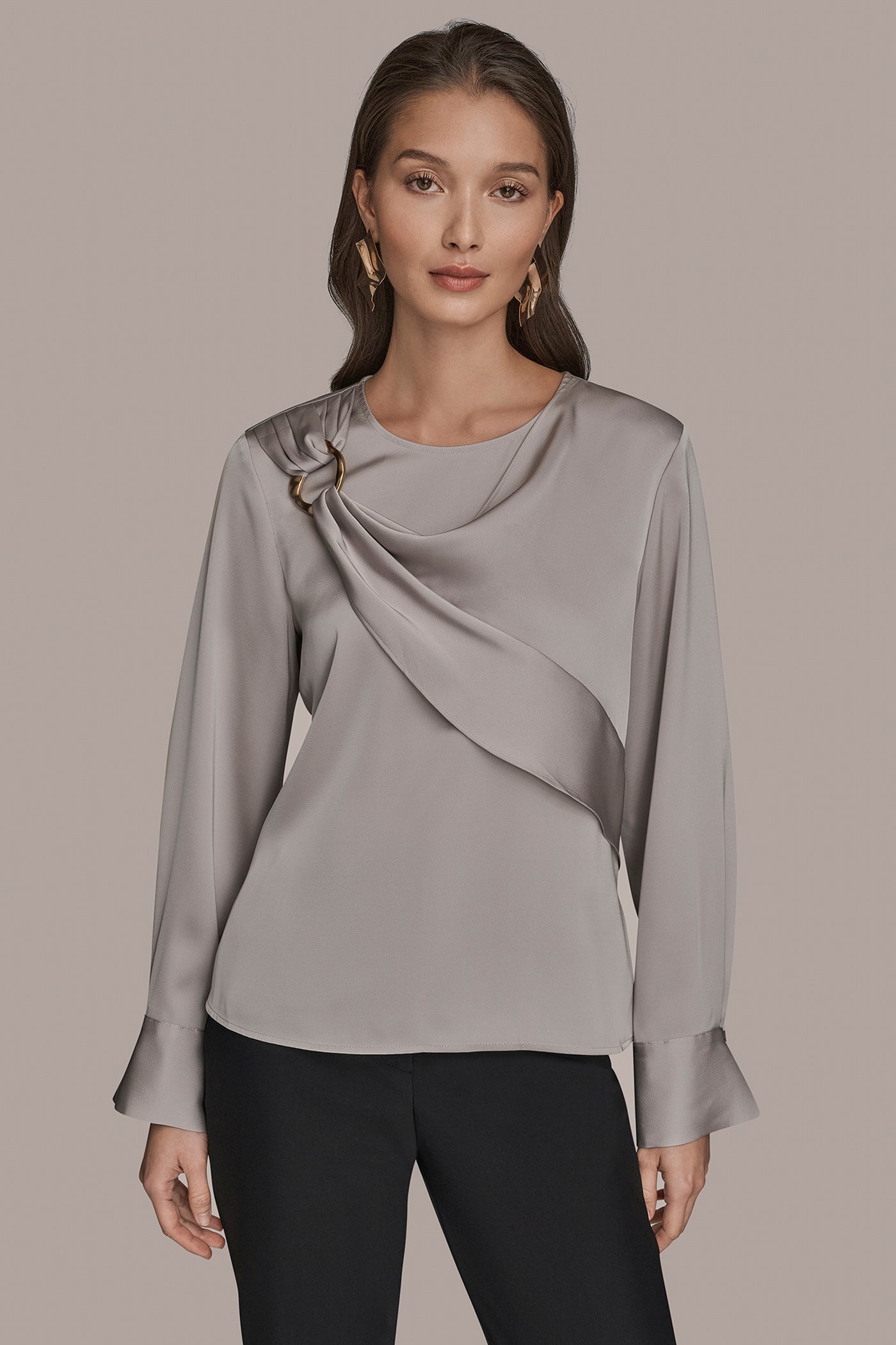 VAPOR LONG SLEEVE DRAPE BLOUSE Donna Karan