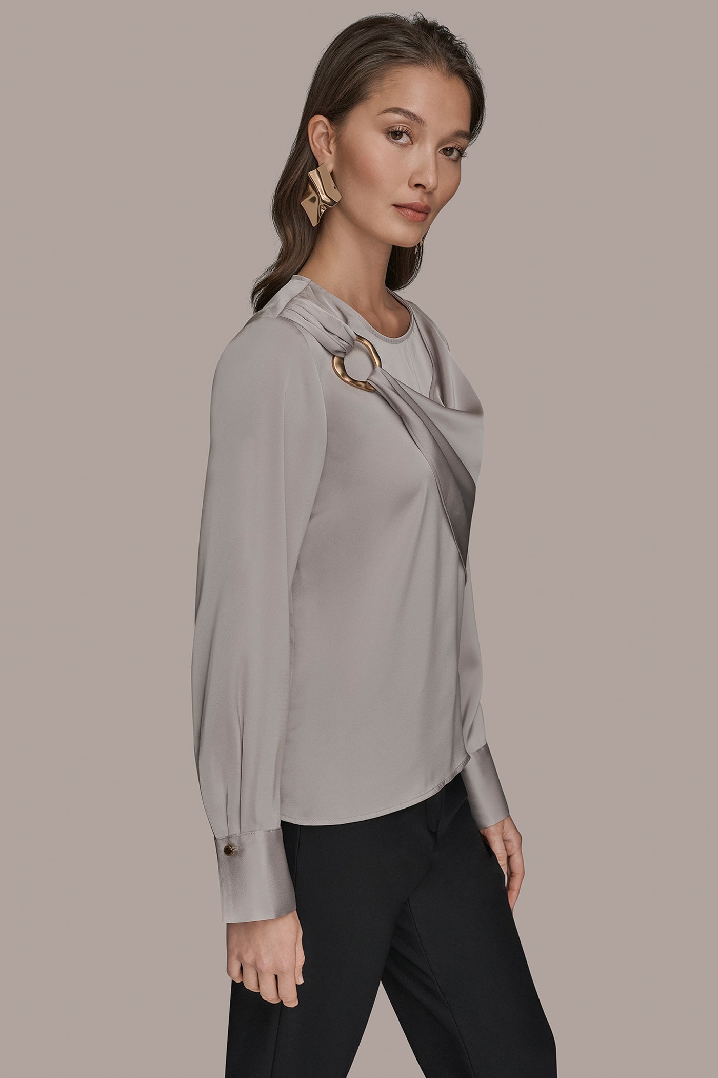 VAPOR LONG SLEEVE DRAPE BLOUSE Donna Karan