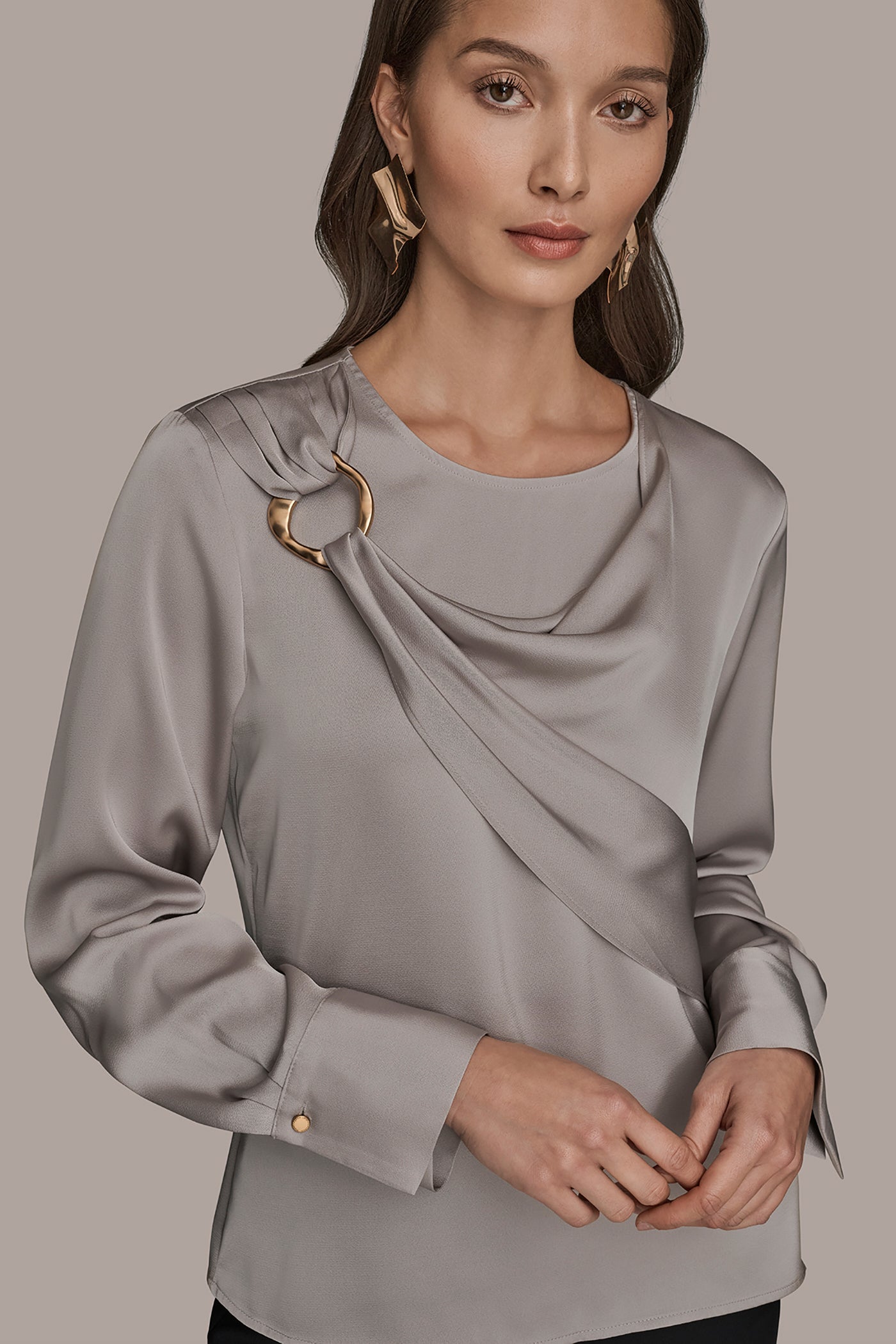 VAPOR LONG SLEEVE DRAPE BLOUSE Donna Karan