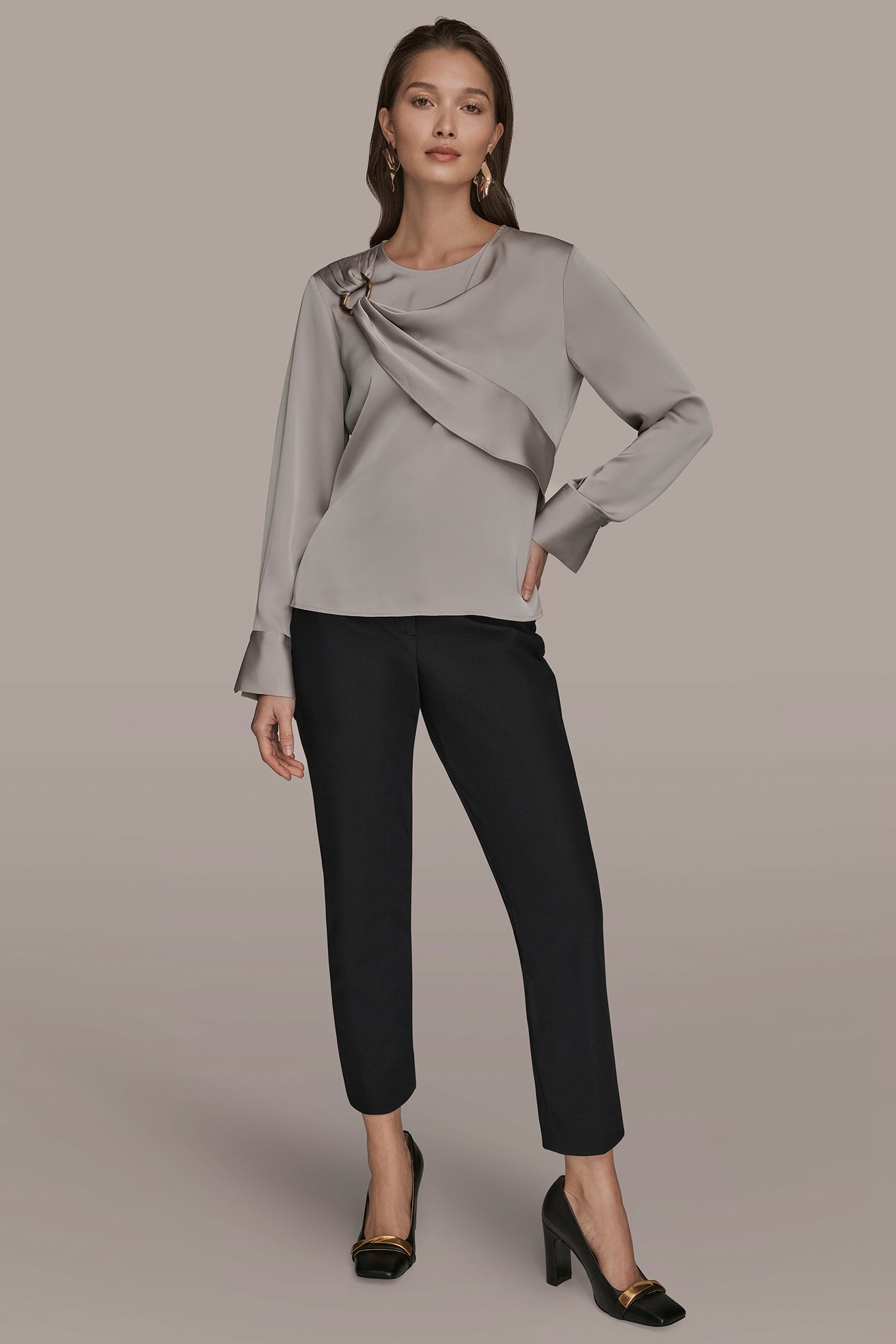 VAPOR LONG SLEEVE DRAPE BLOUSE Donna Karan