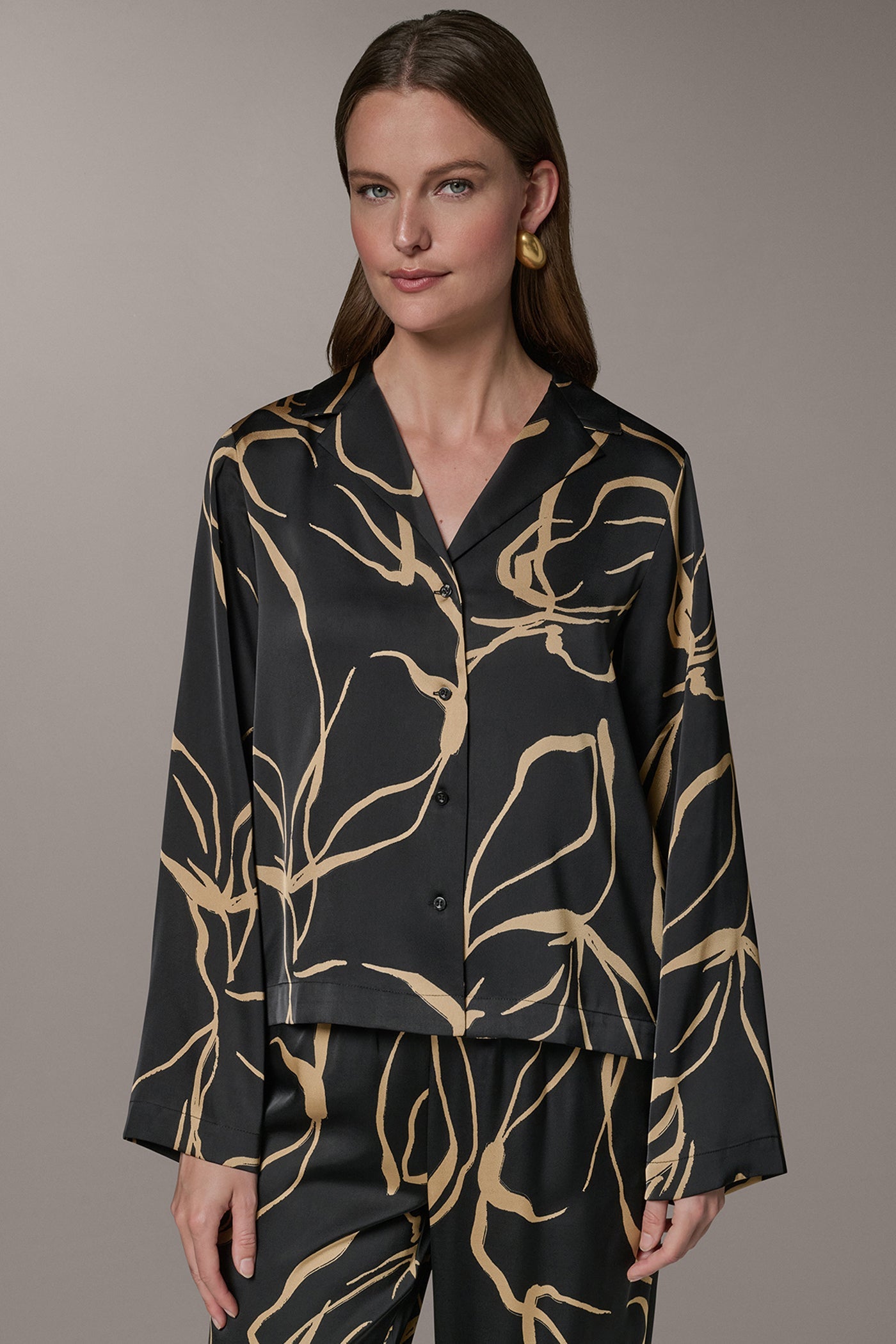 Black /Fawn LONG SLEEVE PRINT BLOUSE Donna Karan