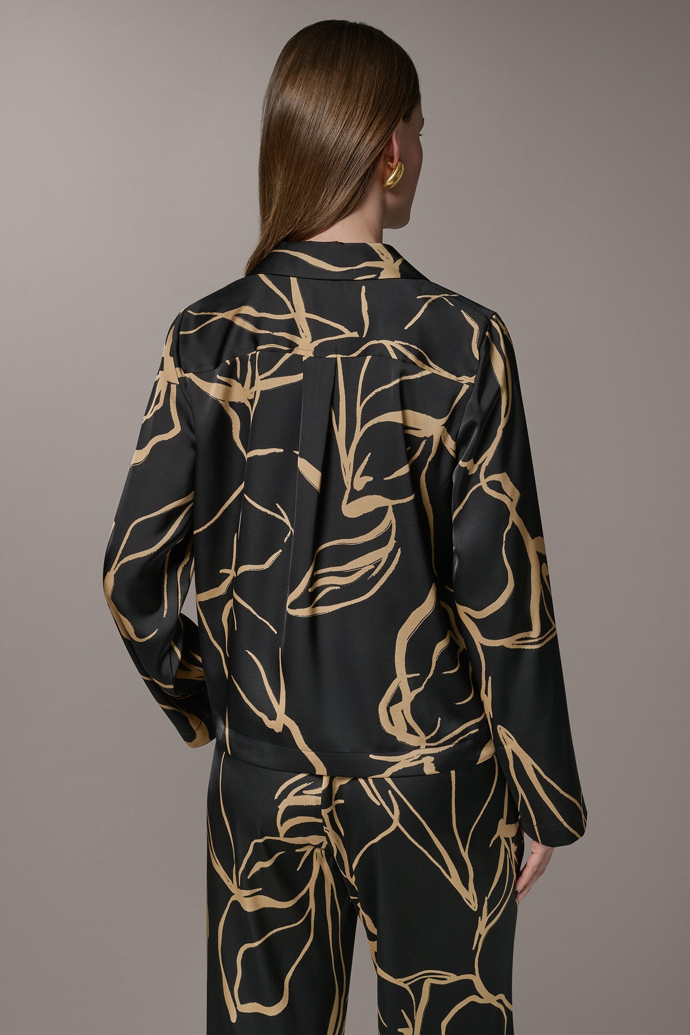 Black /Fawn LONG SLEEVE PRINT BLOUSE Donna Karan