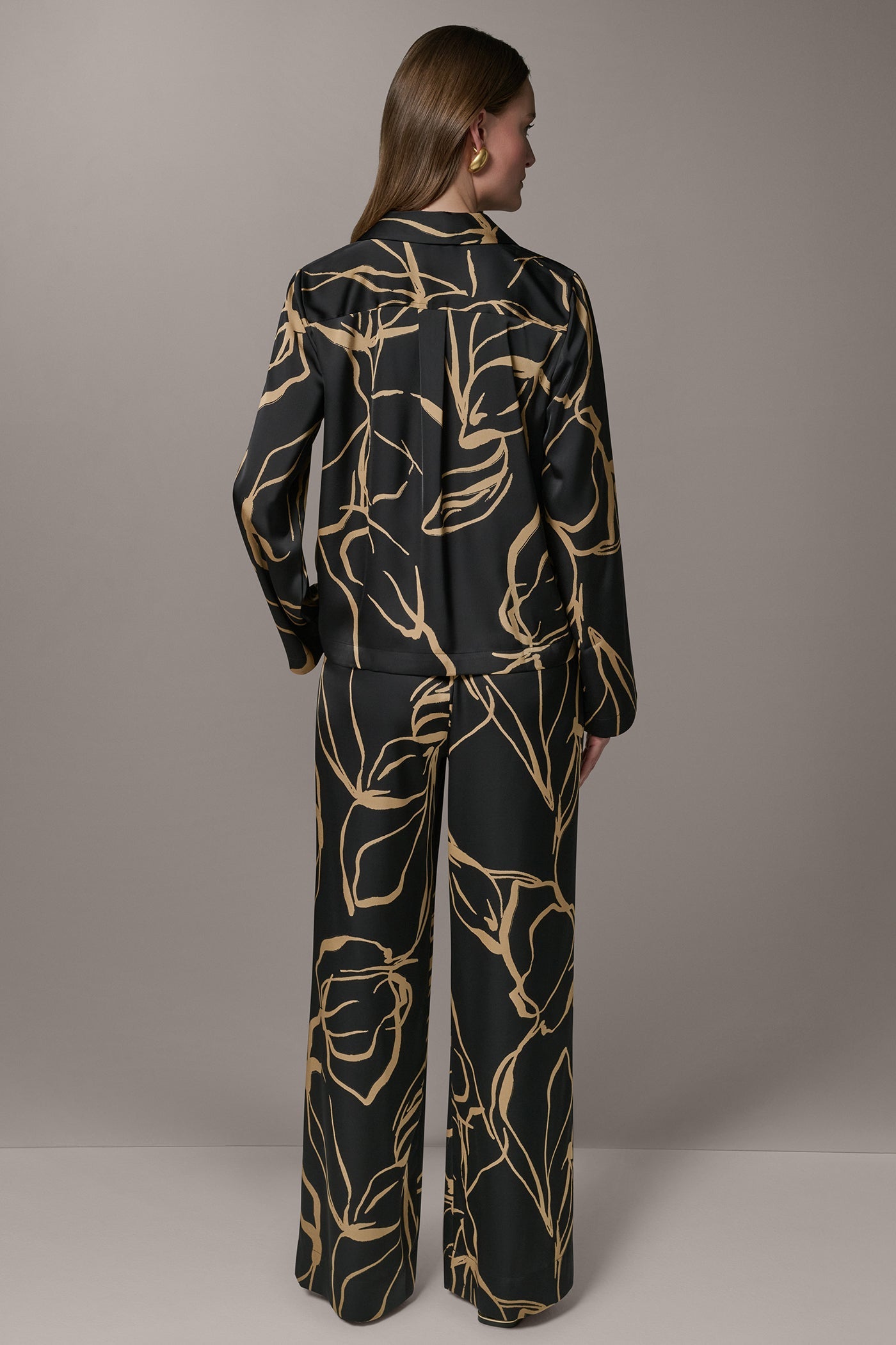 Black /Fawn LONG SLEEVE PRINT BLOUSE Donna Karan