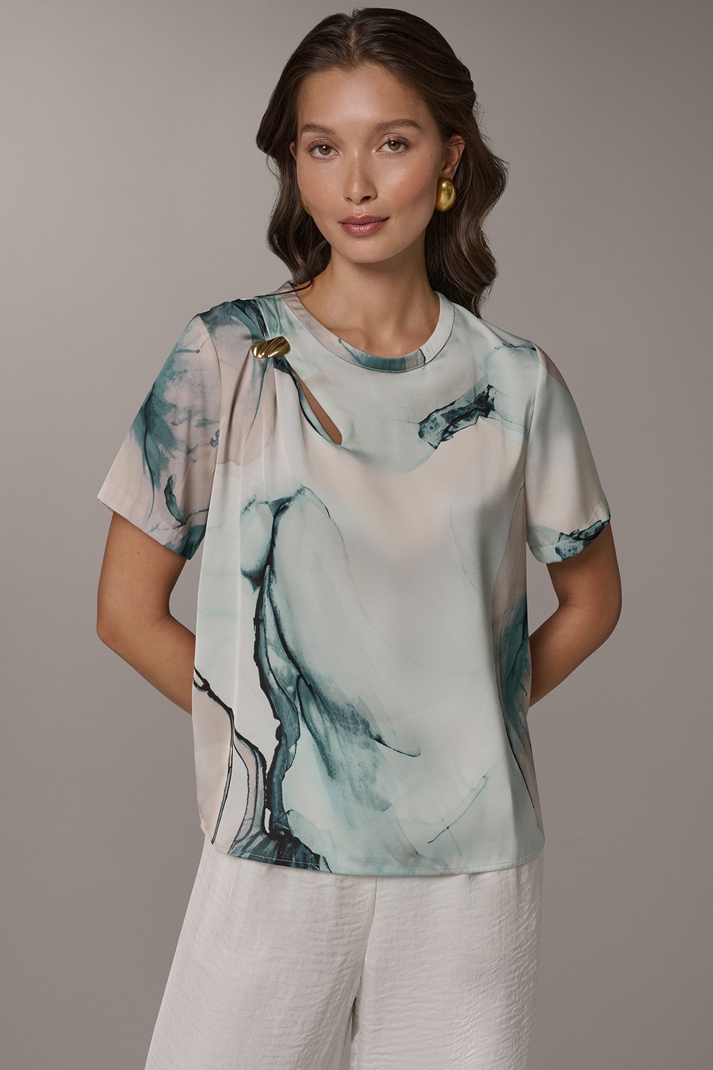 Skylight Multi MARBLE GOLD-TONE EMBELLISHED SHOULDER TOP Donna Karan