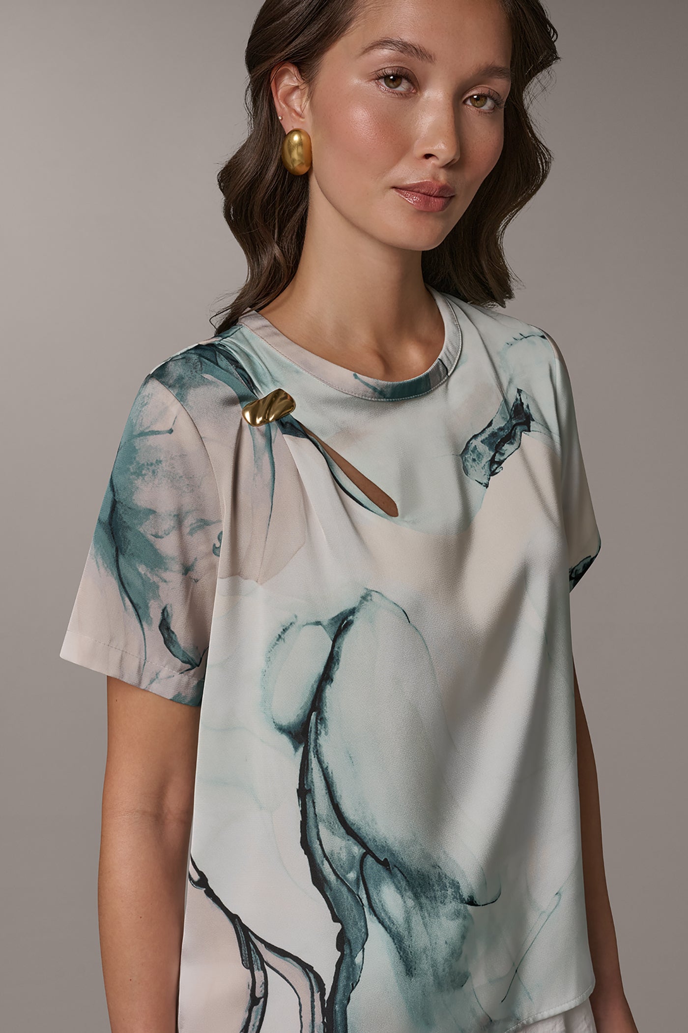 Skylight Multi MARBLE GOLD-TONE EMBELLISHED SHOULDER TOP Donna Karan