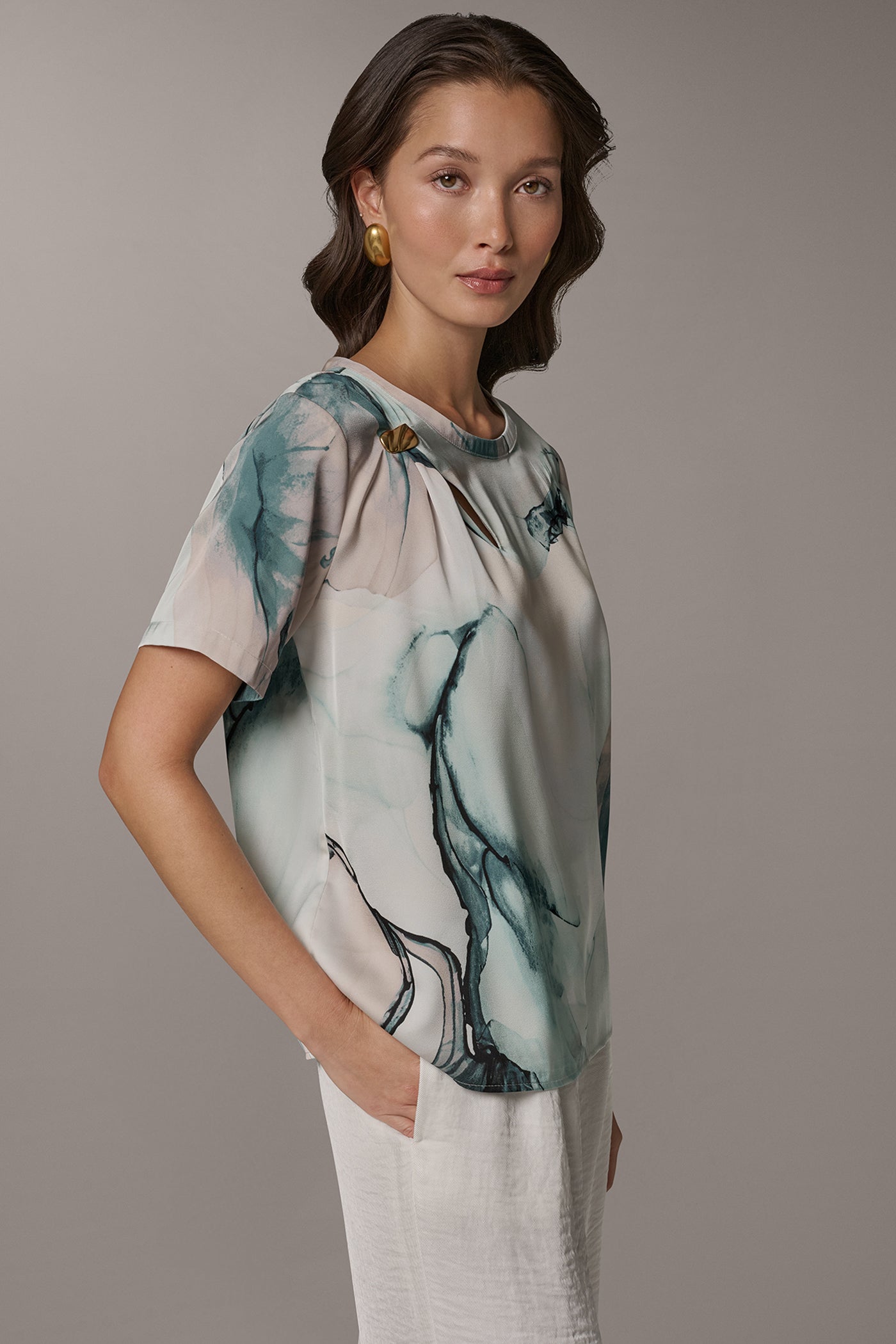 Skylight Multi MARBLE GOLD-TONE EMBELLISHED SHOULDER TOP Donna Karan