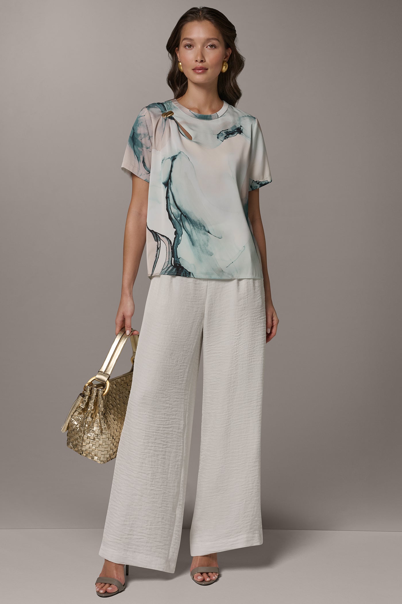 Skylight Multi MARBLE GOLD-TONE EMBELLISHED SHOULDER TOP Donna Karan