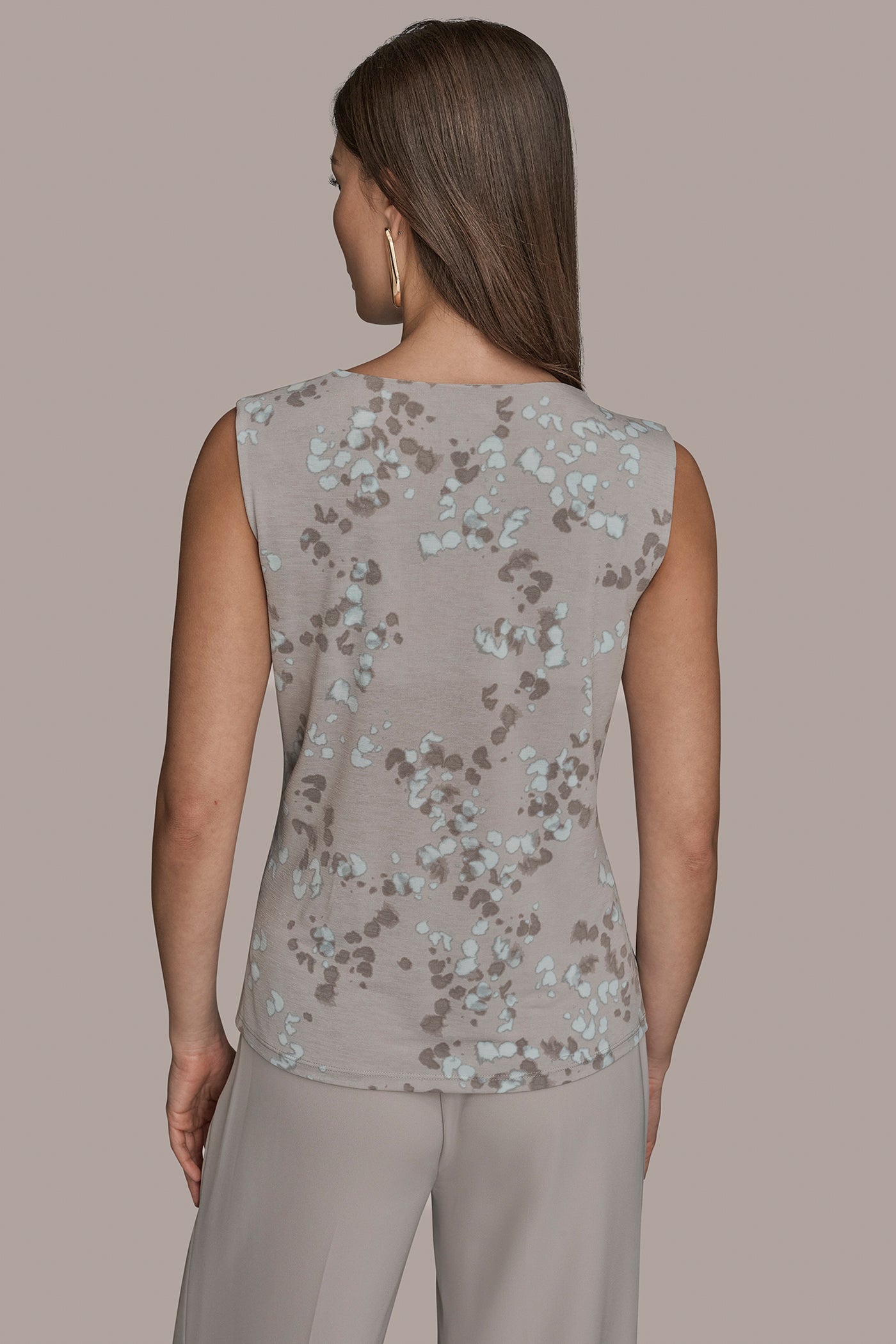 MIST MULTI PRINTED SLEEVELESS COWL-NECK WRAP TOP Donna Karan