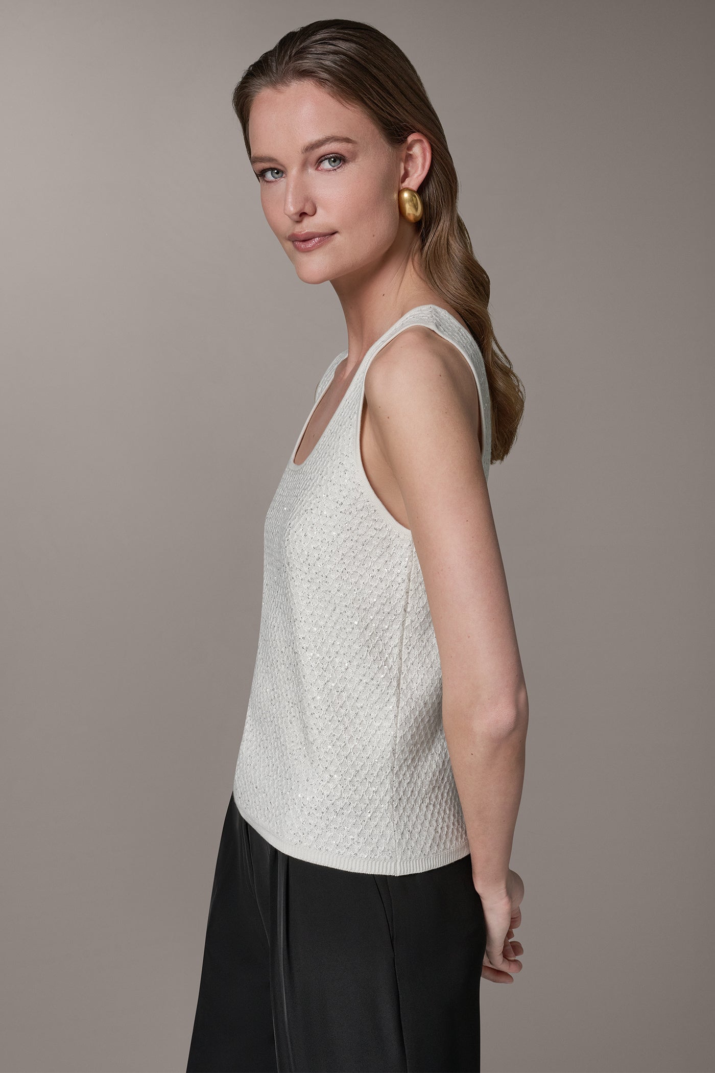 Cream SLEEVELESS SEQUIN SWEATER CAMI Donna Karan