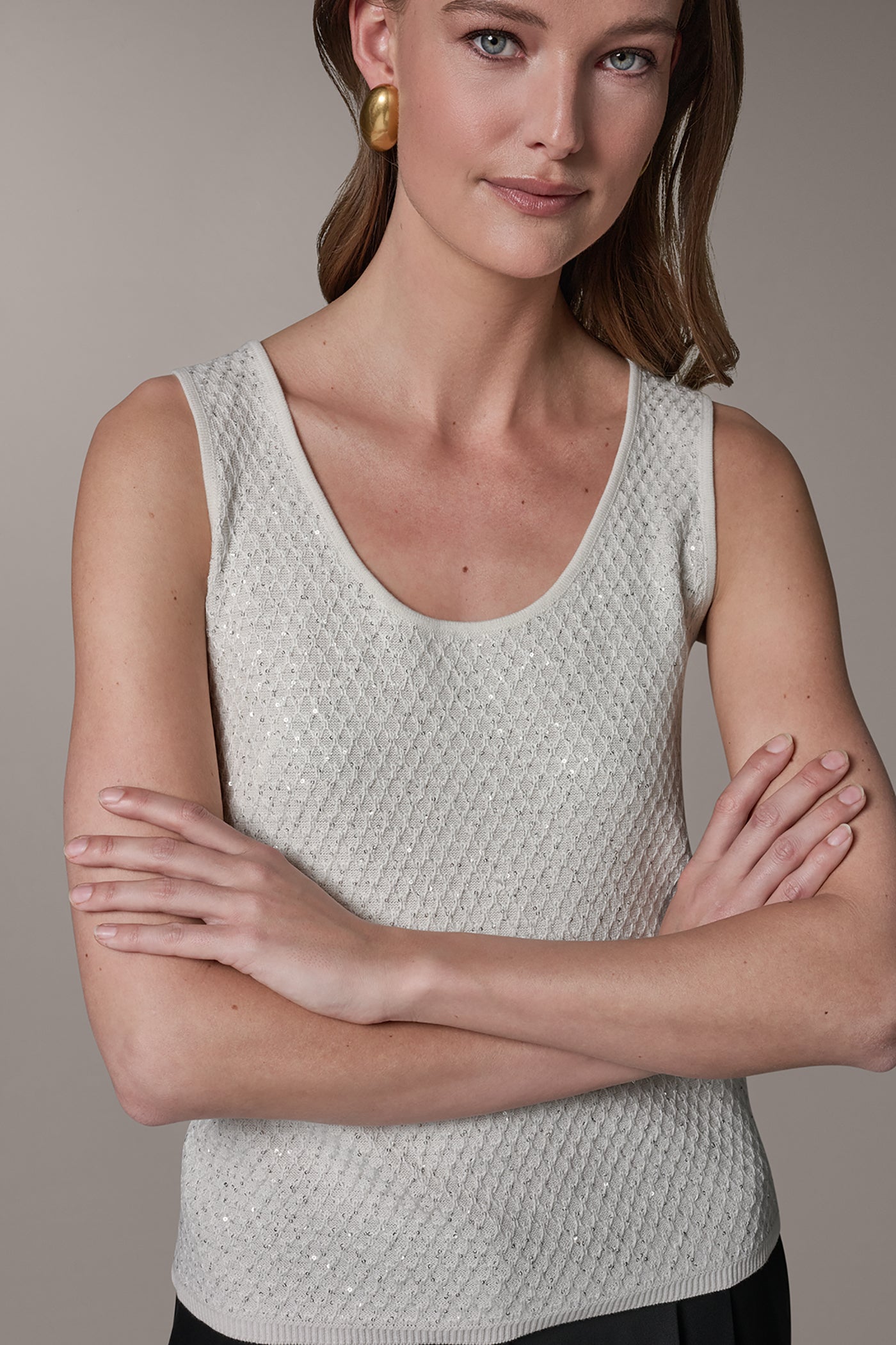 Cream SLEEVELESS SEQUIN SWEATER CAMI Donna Karan