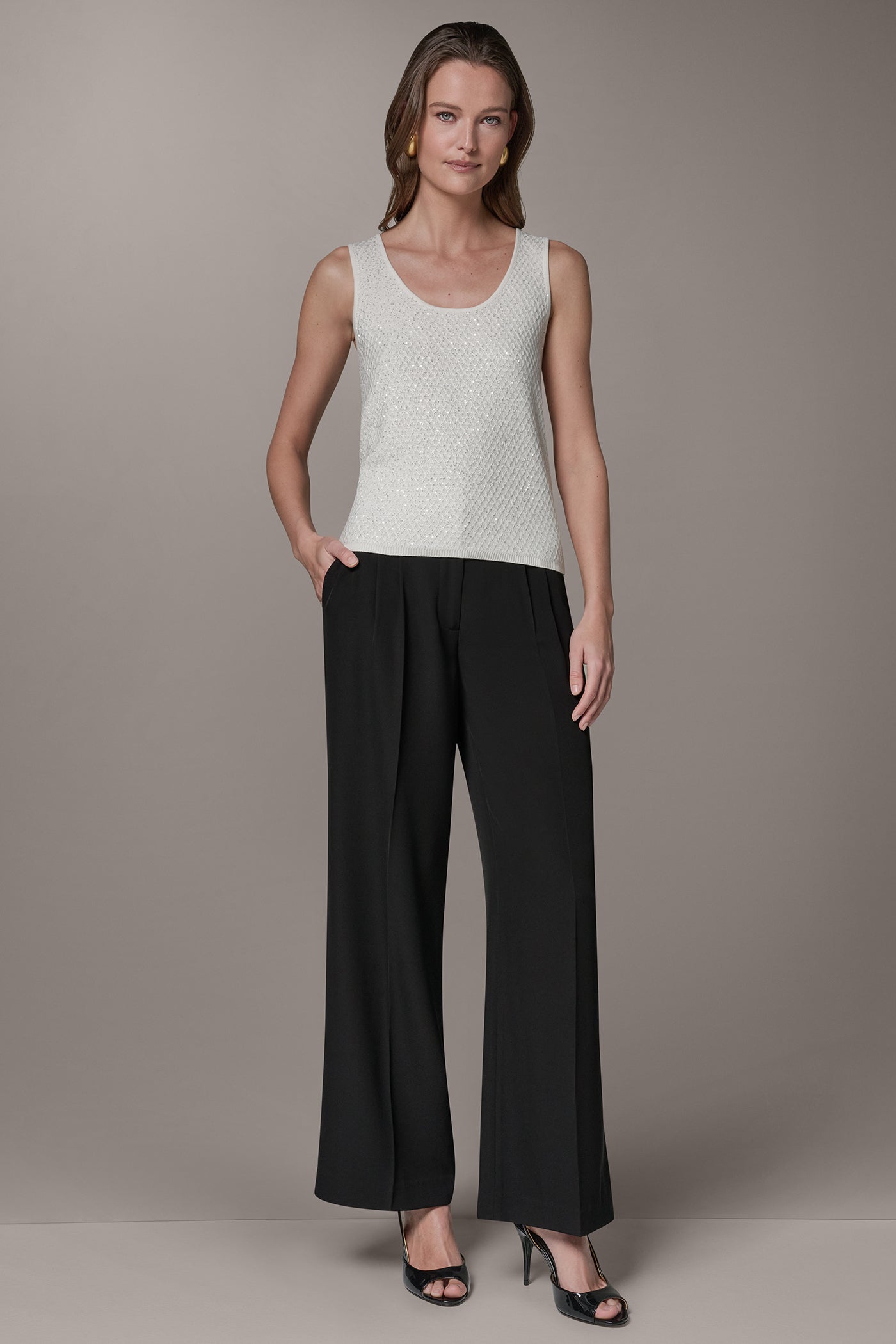Cream SLEEVELESS SEQUIN SWEATER CAMI Donna Karan