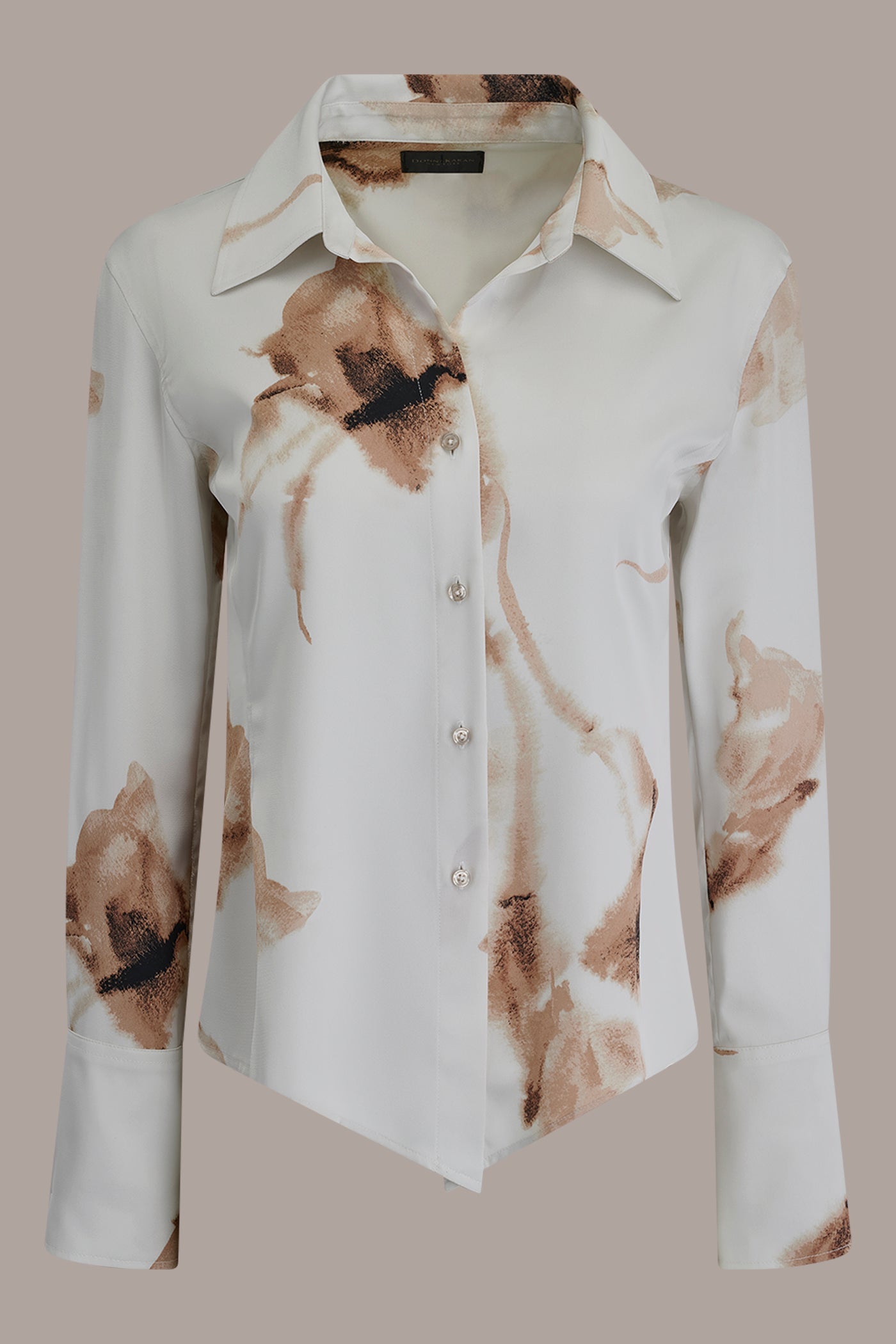 Tuscan Grey SATIN FLORAL HIGH-LOW BLOUSE Donna Karan