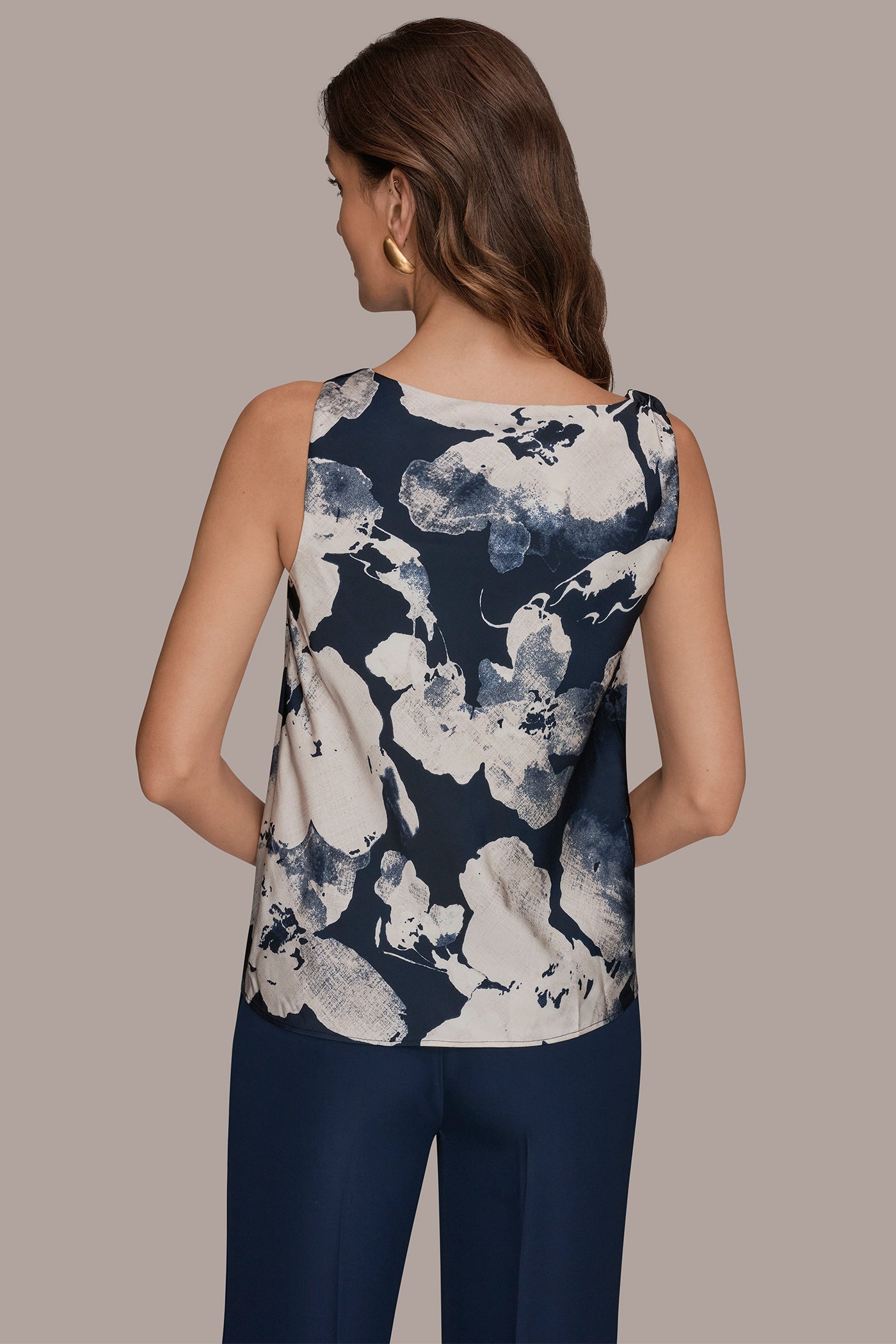Nightfall Multi SATIN FLORAL COWL-NECK CUTOUT SHOULDER CAMI Donna Karan