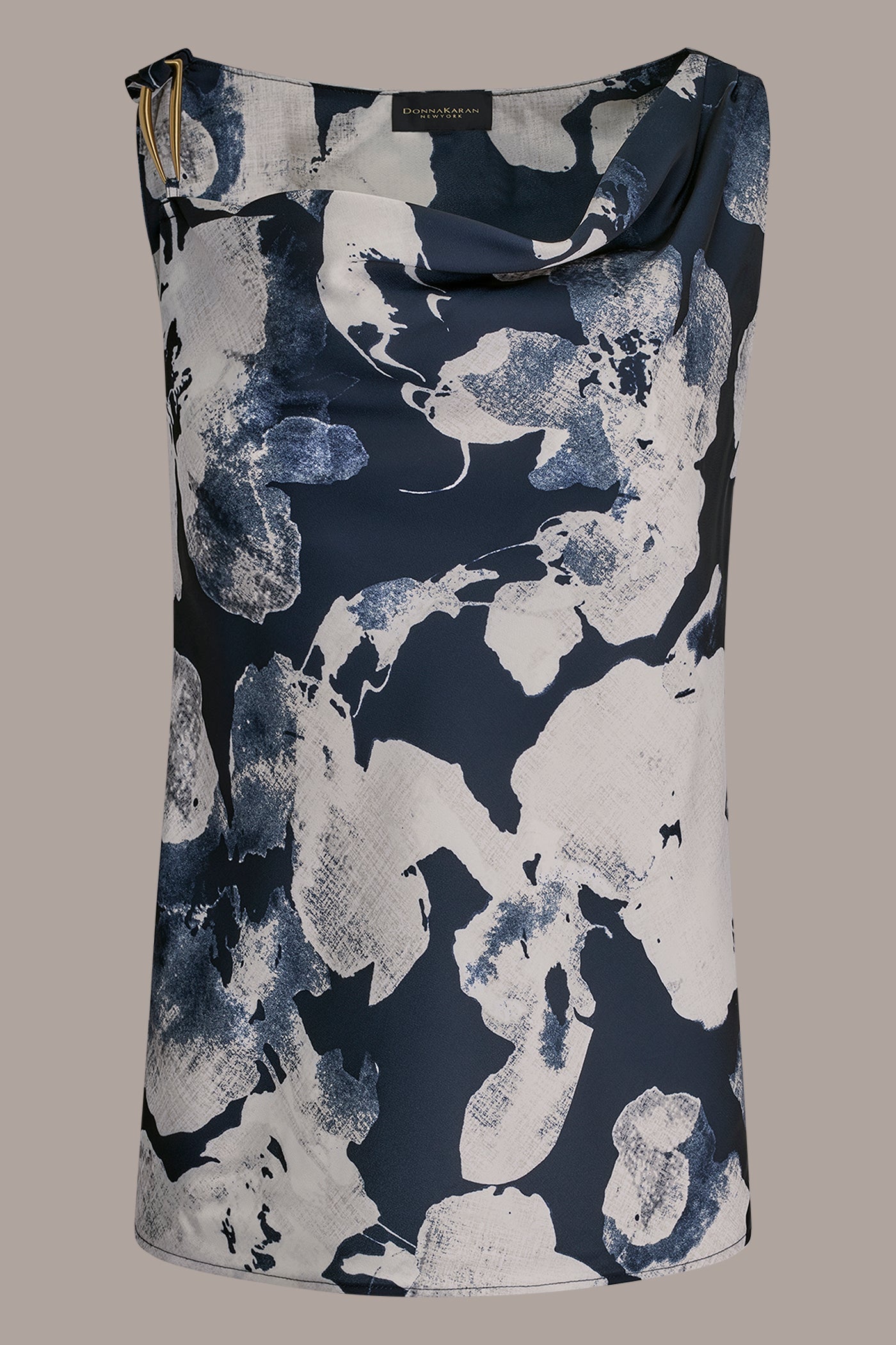 Nightfall Multi SATIN FLORAL COWL-NECK CUTOUT SHOULDER CAMI Donna Karan