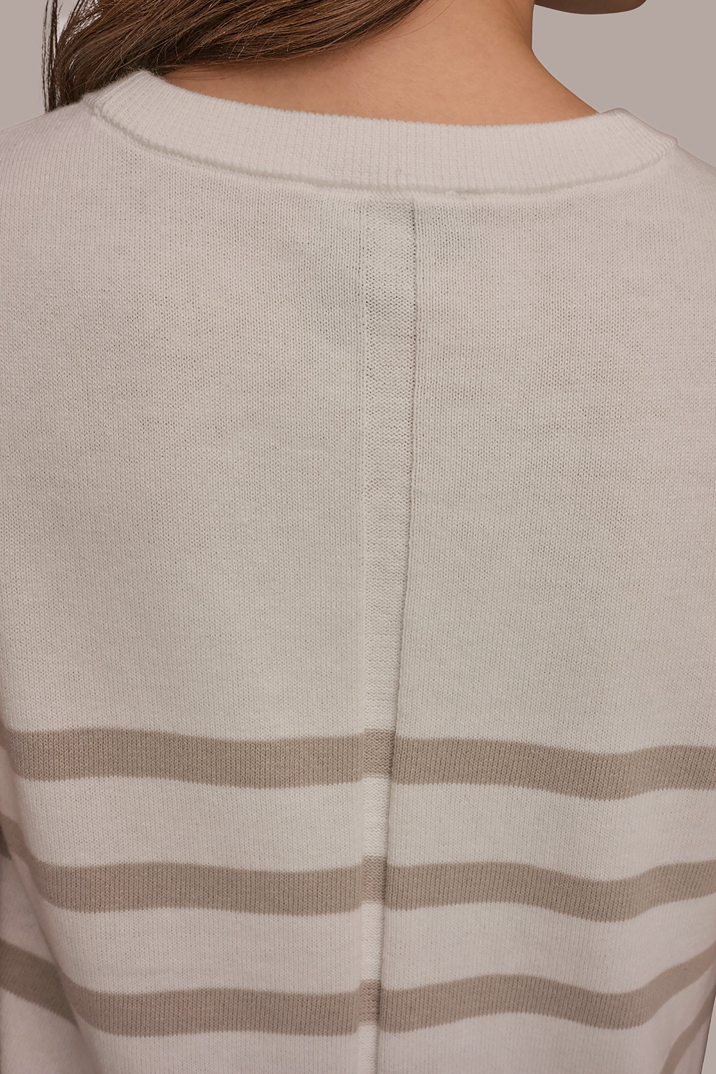 Cream/Tuscan Grey COTTON AND CASHMERE SLEEVELESS STRIPED SWEATER Donna Karan