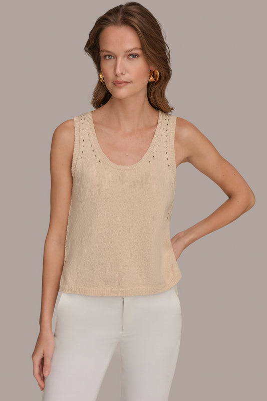 Scallop Shell SLEEVELESS POINTELLE STITCH TANK Donna Karan