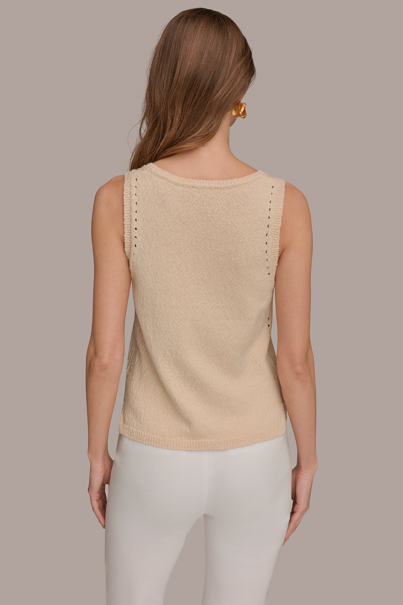 Scallop Shell SLEEVELESS POINTELLE STITCH TANK Donna Karan