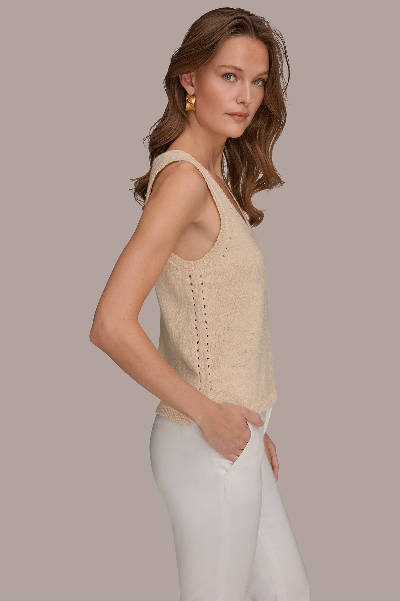 Scallop Shell SLEEVELESS POINTELLE STITCH TANK Donna Karan