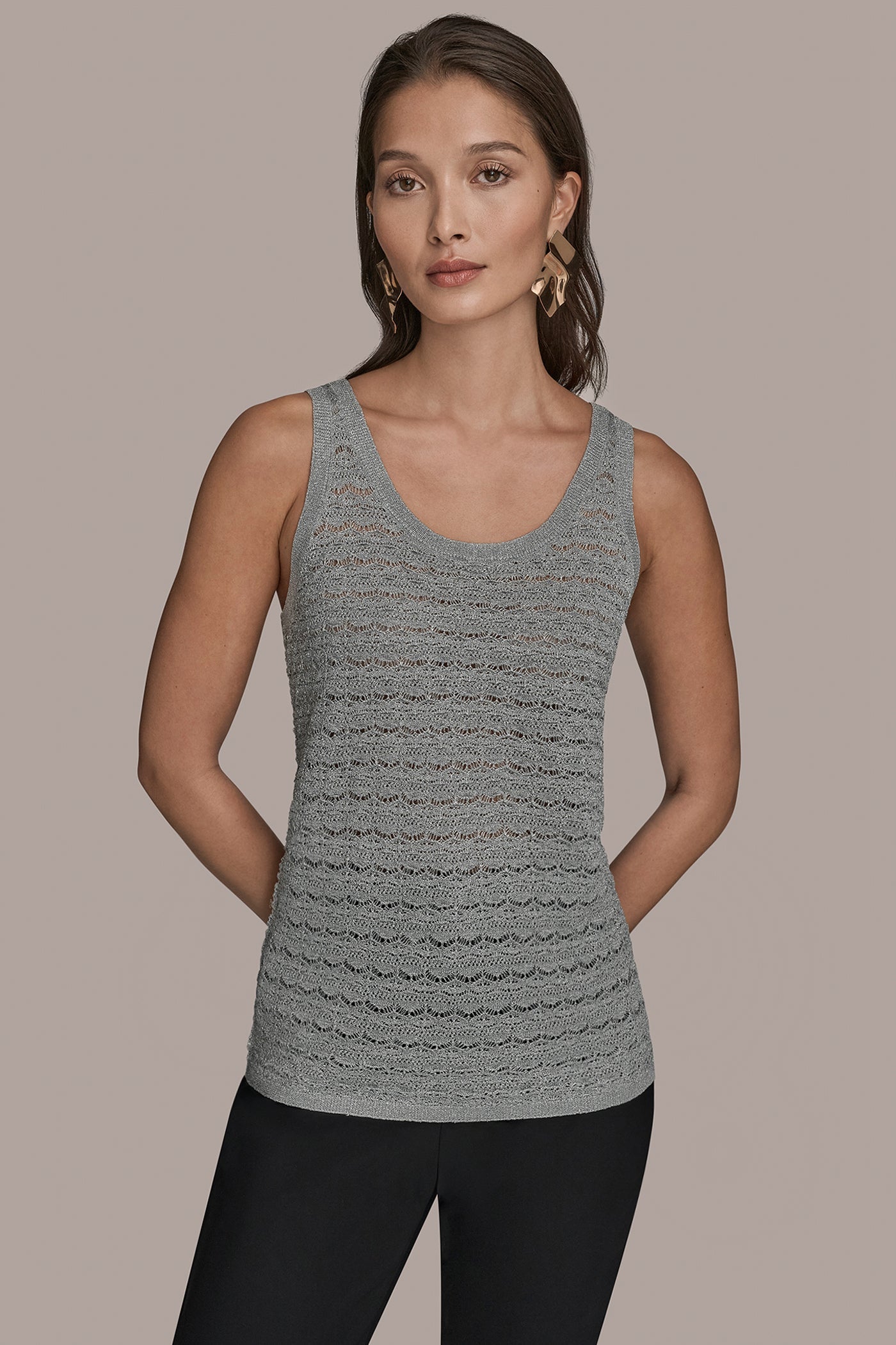 VAPOR SLEEVELESS SCOOP-NECK POINTELLE SHELL SWEATER Donna Karan