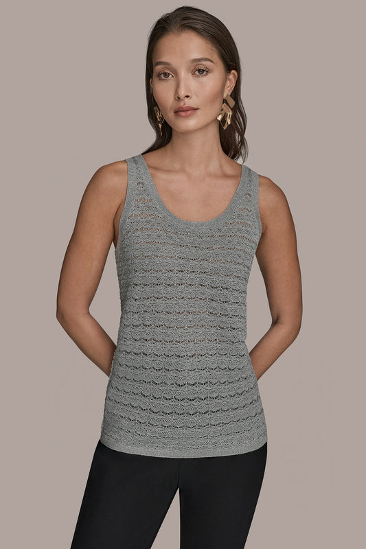 VAPOR SLEEVELESS SCOOP-NECK POINTELLE SHELL SWEATER Donna Karan
