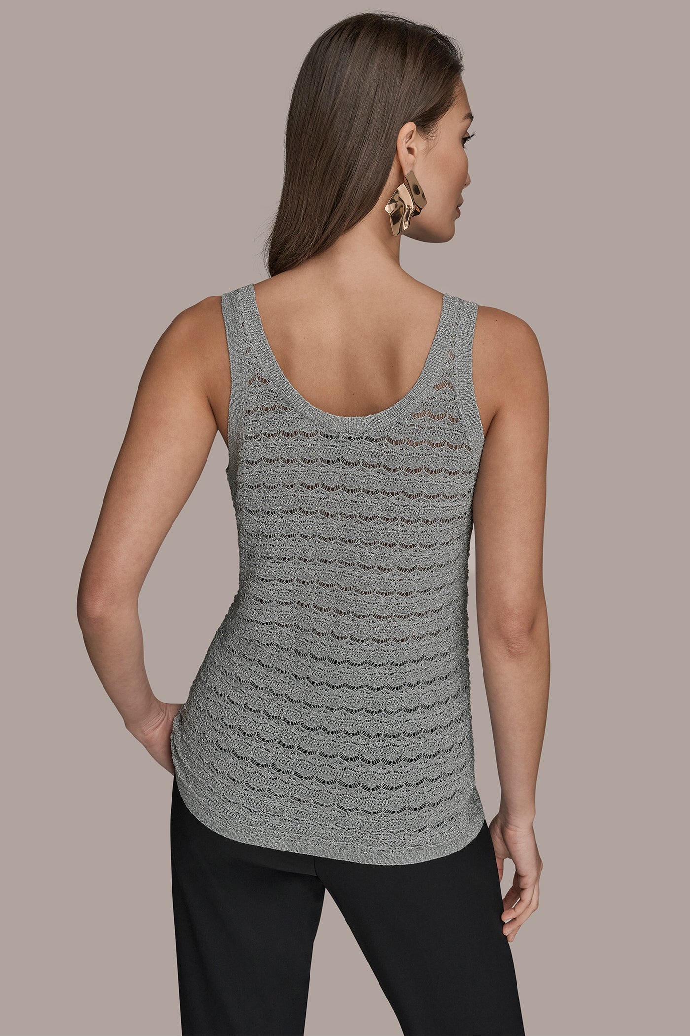 VAPOR SLEEVELESS SCOOP-NECK POINTELLE SHELL SWEATER Donna Karan