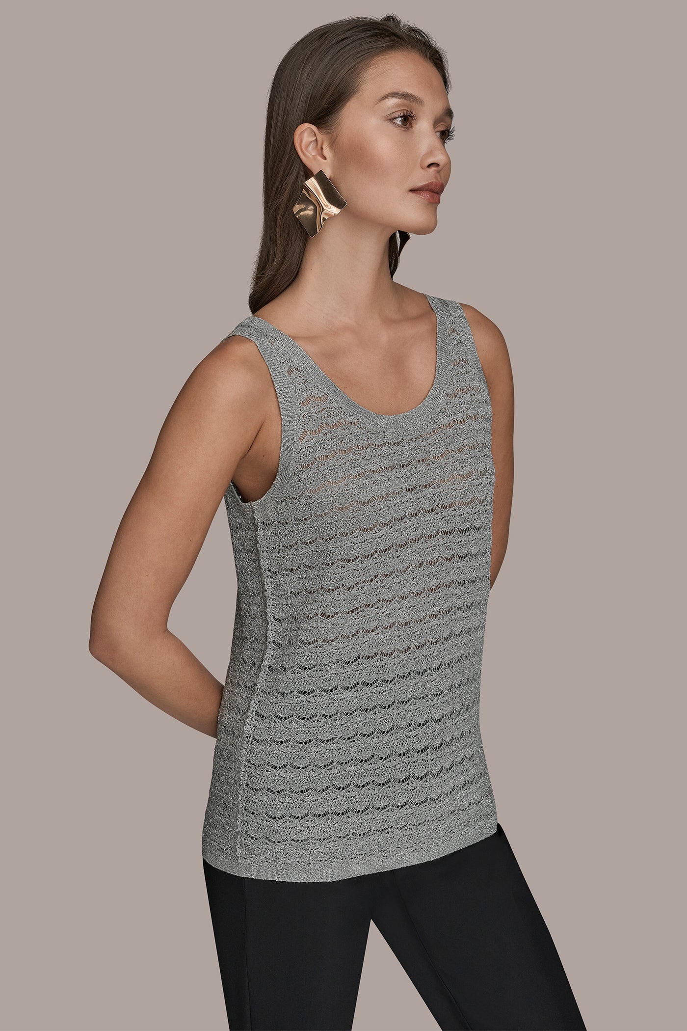 VAPOR SLEEVELESS SCOOP-NECK POINTELLE SHELL SWEATER Donna Karan