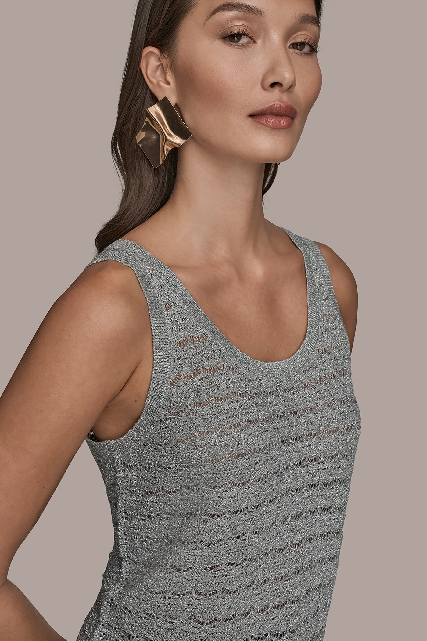 VAPOR SLEEVELESS SCOOP-NECK POINTELLE SHELL SWEATER Donna Karan