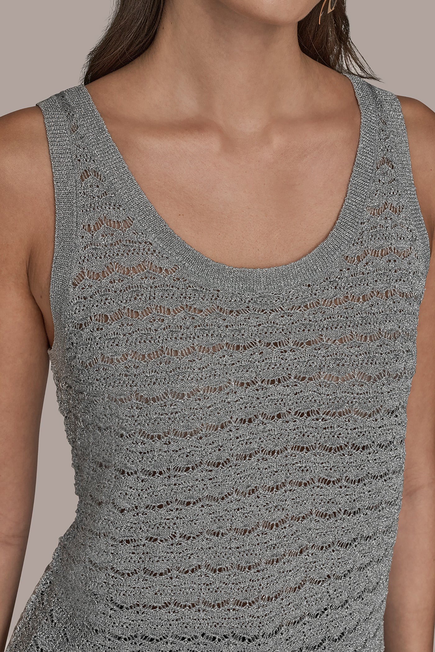 VAPOR SLEEVELESS SCOOP-NECK POINTELLE SHELL SWEATER Donna Karan