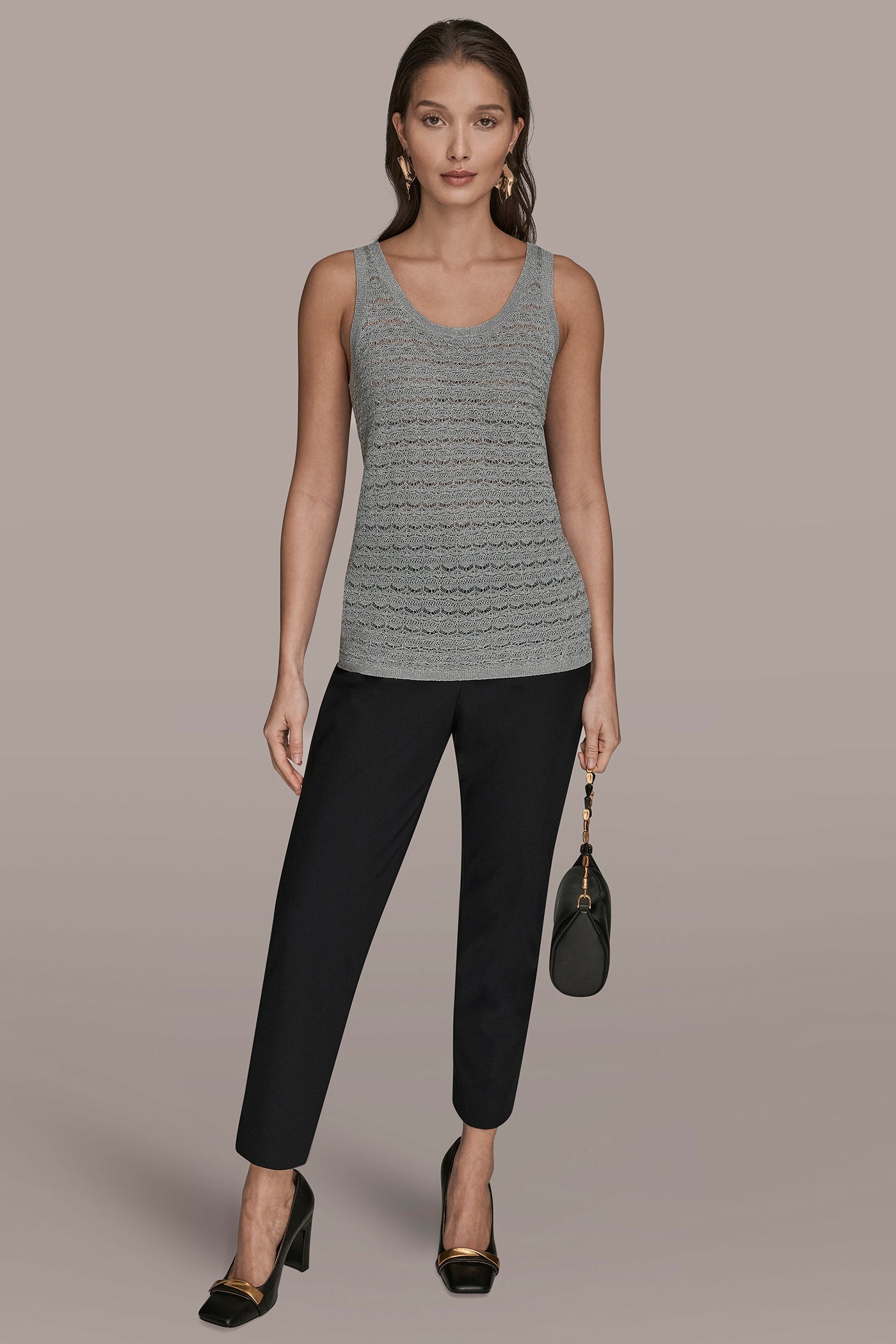VAPOR SLEEVELESS SCOOP-NECK POINTELLE SHELL SWEATER Donna Karan