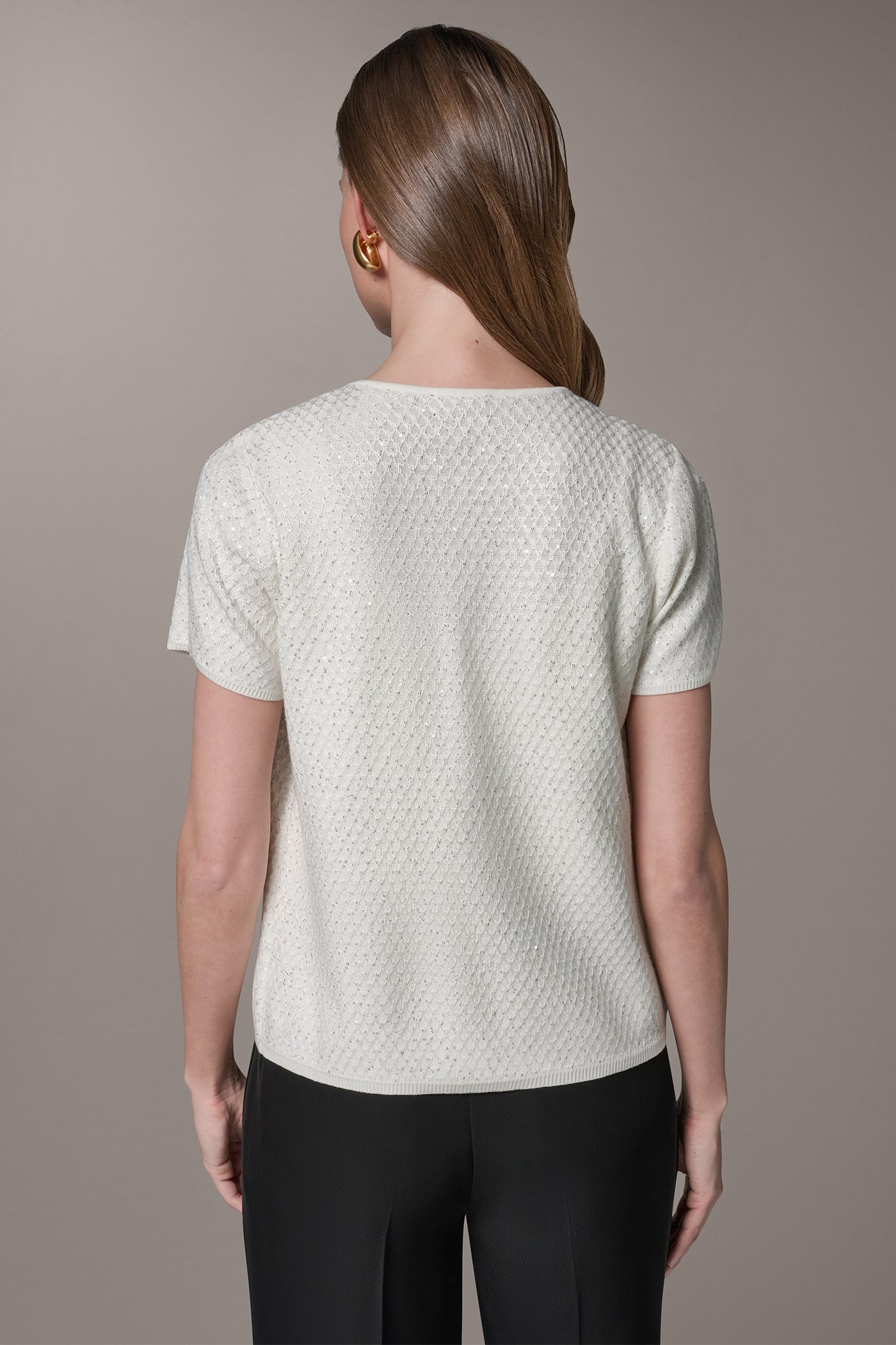 Cream SHORT SLEEVE SEQUIN CARDIGAN Donna Karan