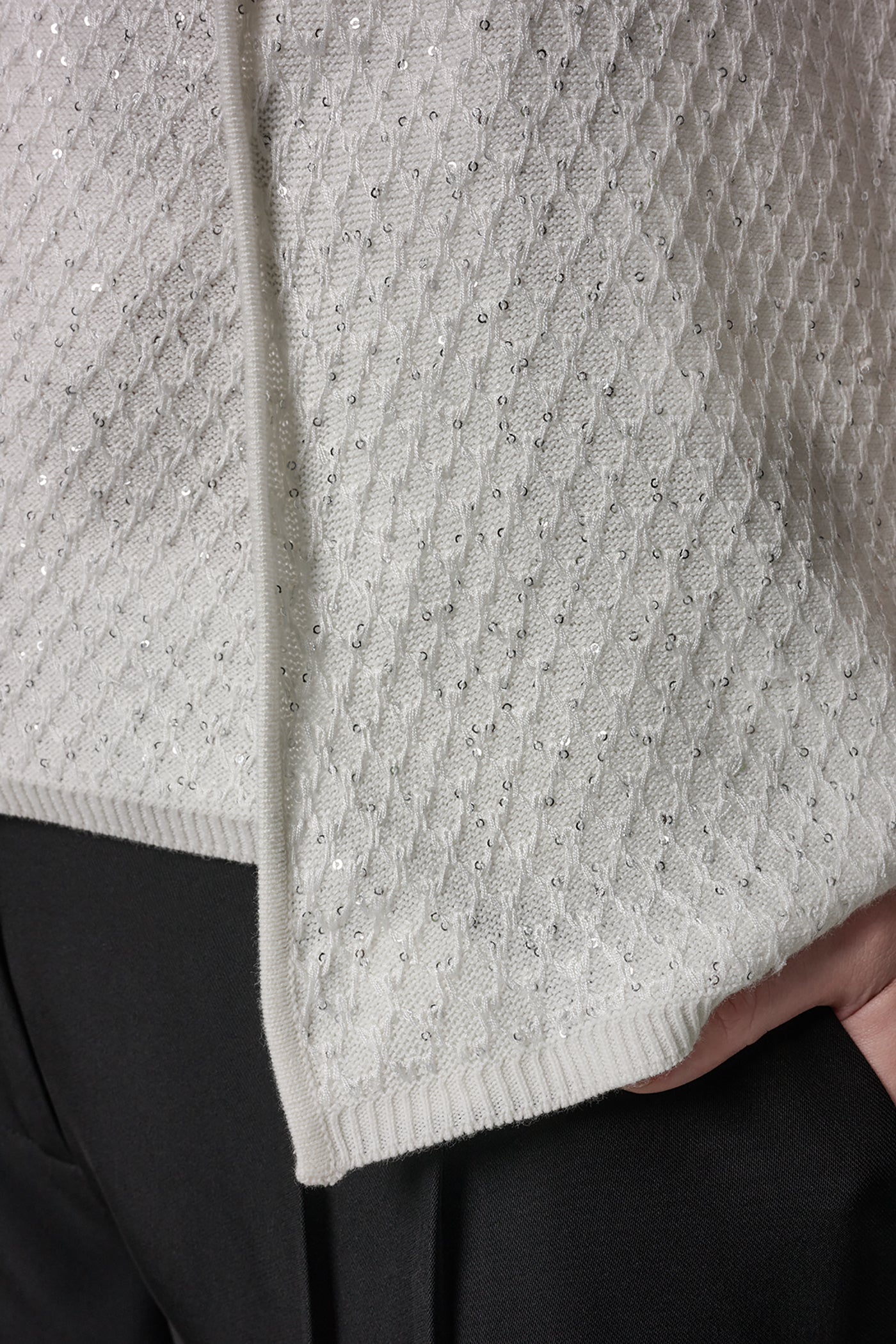 Cream SHORT SLEEVE SEQUIN CARDIGAN Donna Karan