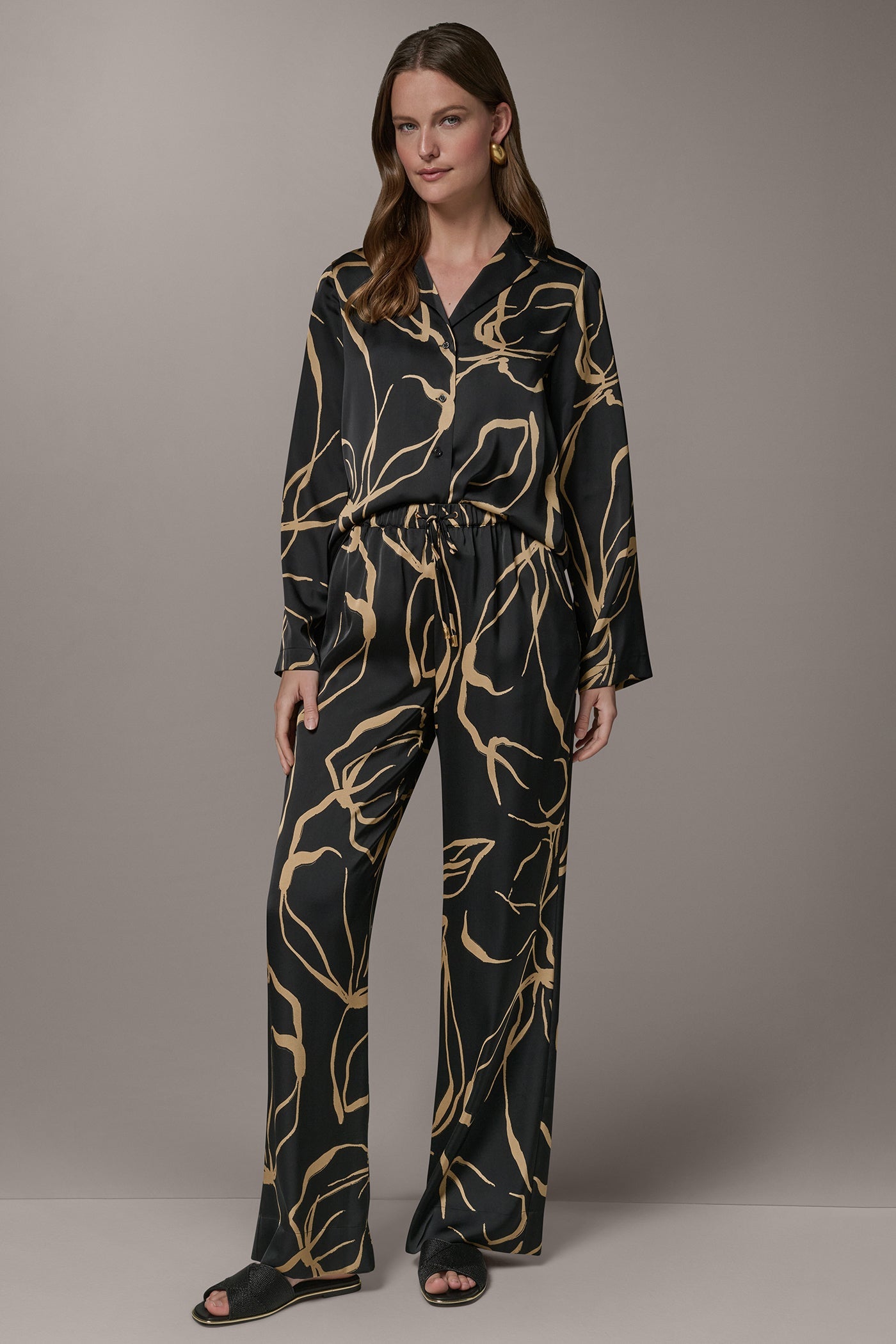 Black /Fawn EXTRA HIGH-RISE WIDE-LEG PULL-ON PANT Donna Karan