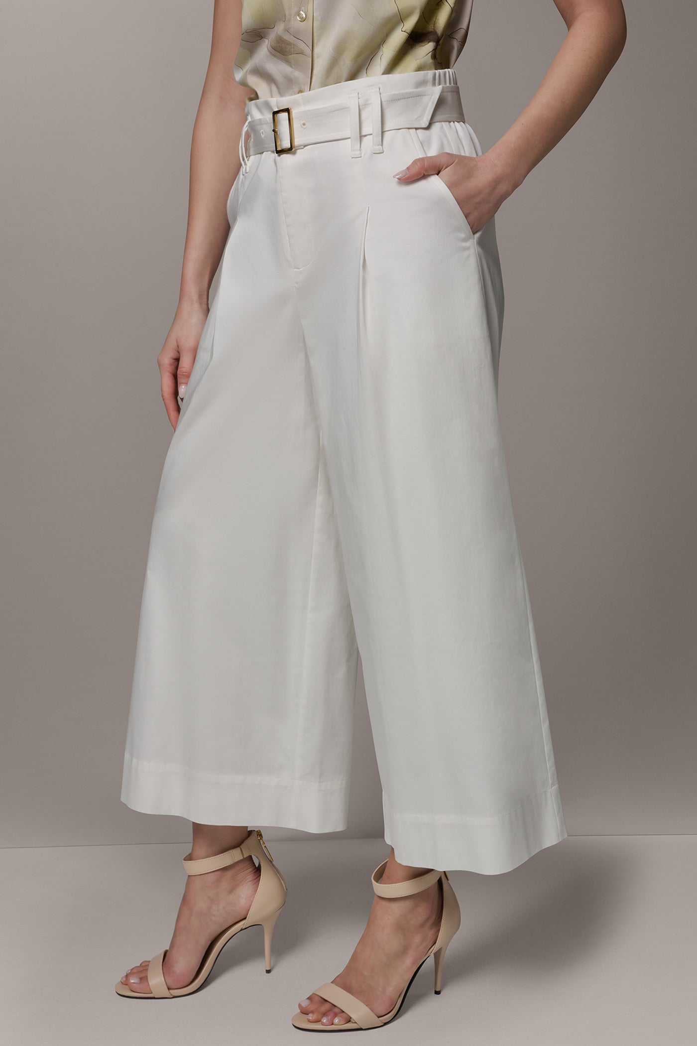 Cream CROPPED EXTRA HIGH-RISE WIDE-LEG PANT Donna Karan