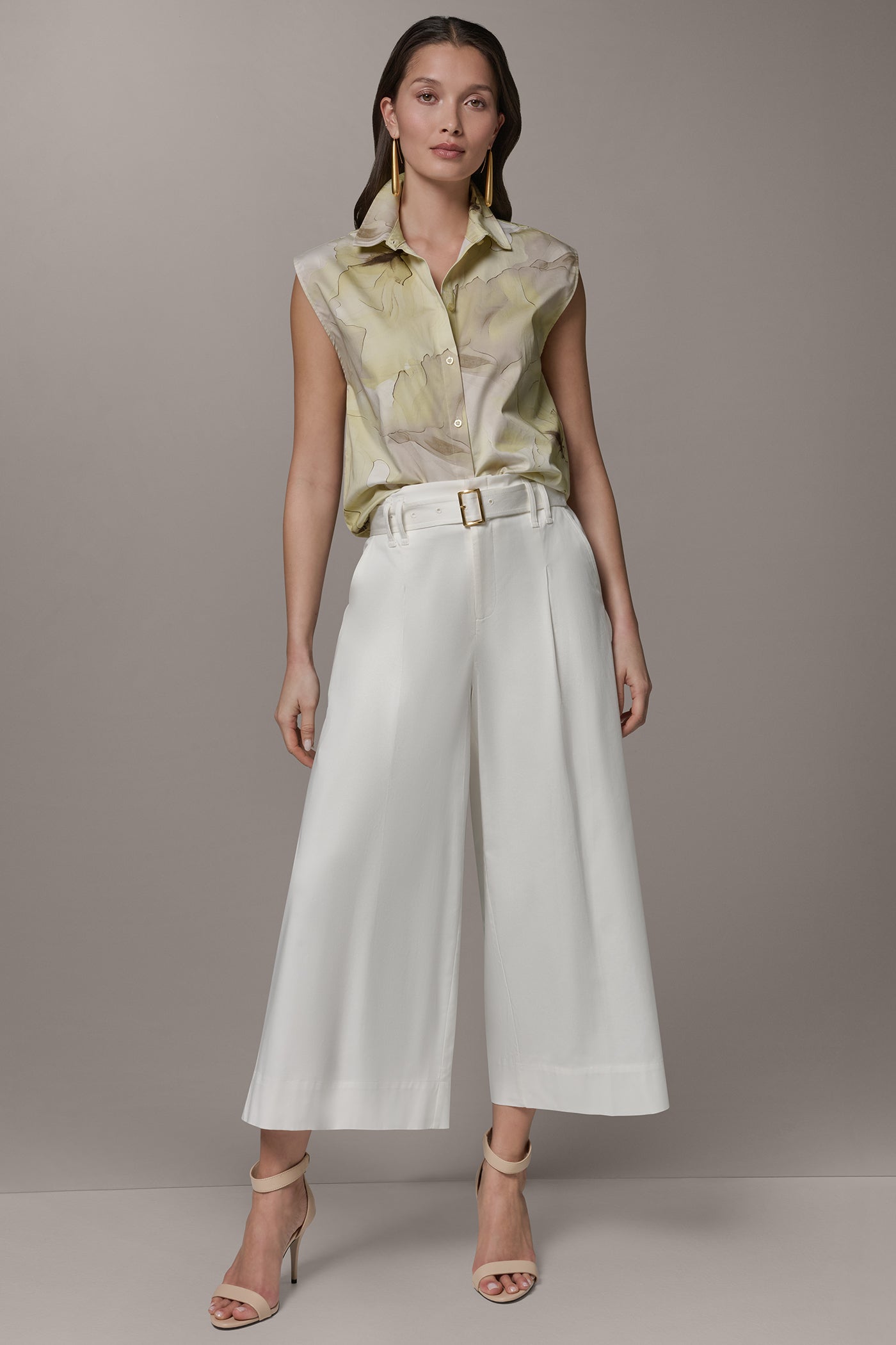 Cream CROPPED EXTRA HIGH-RISE WIDE-LEG PANT Donna Karan