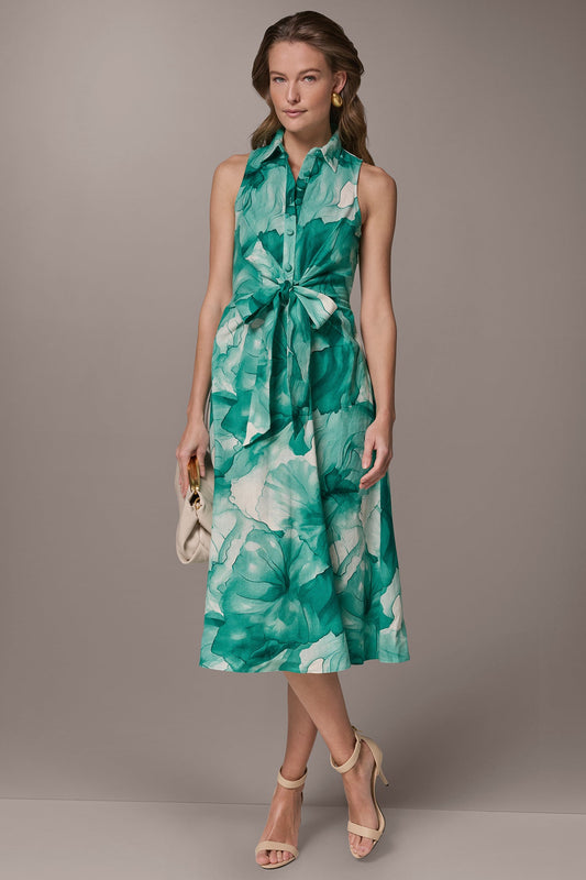 Lawn Multi LINEN-BLEND FLORAL MIDI SHIRT DRESS Donna Karan