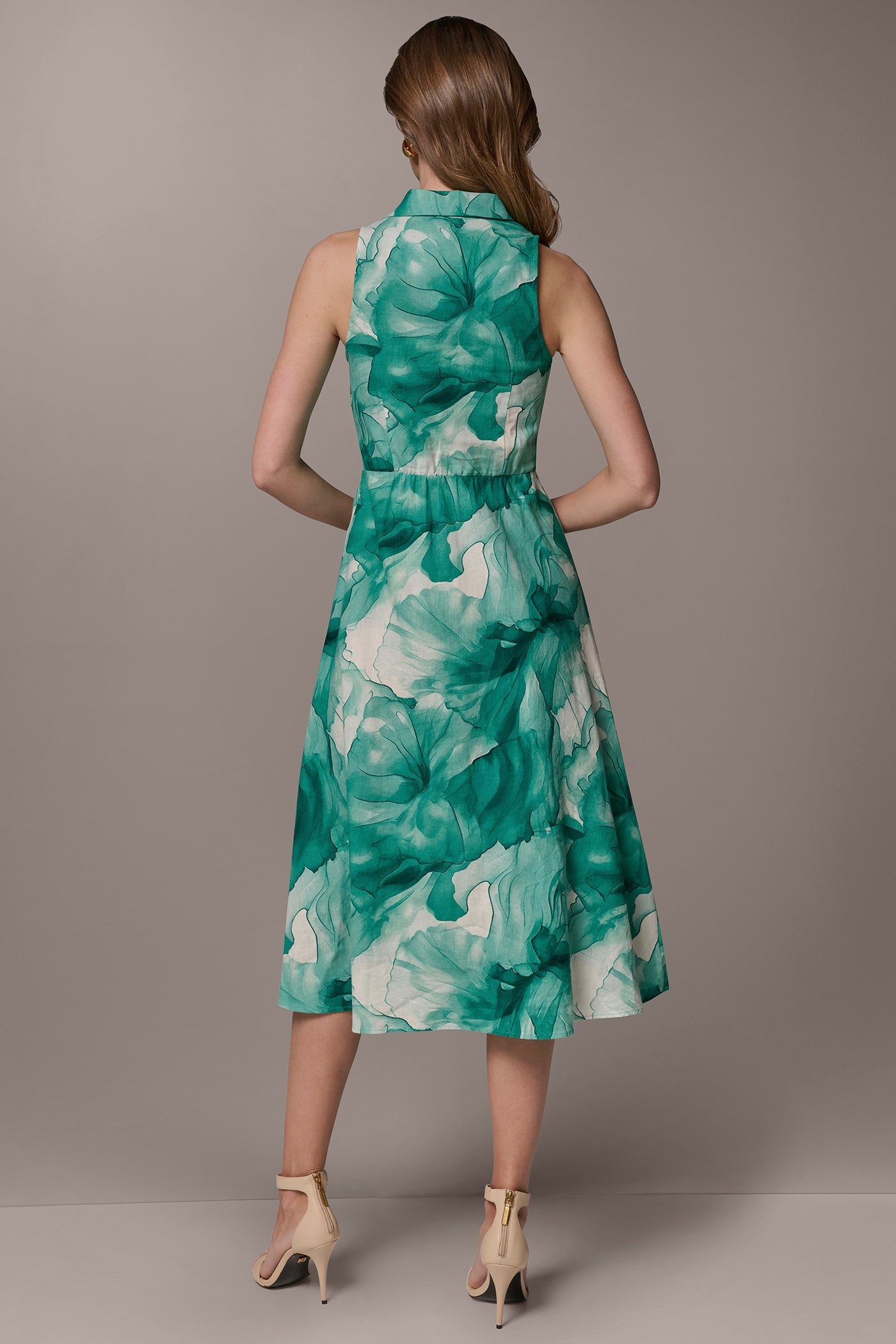 Lawn Multi LINEN-BLEND FLORAL MIDI SHIRT DRESS Donna Karan
