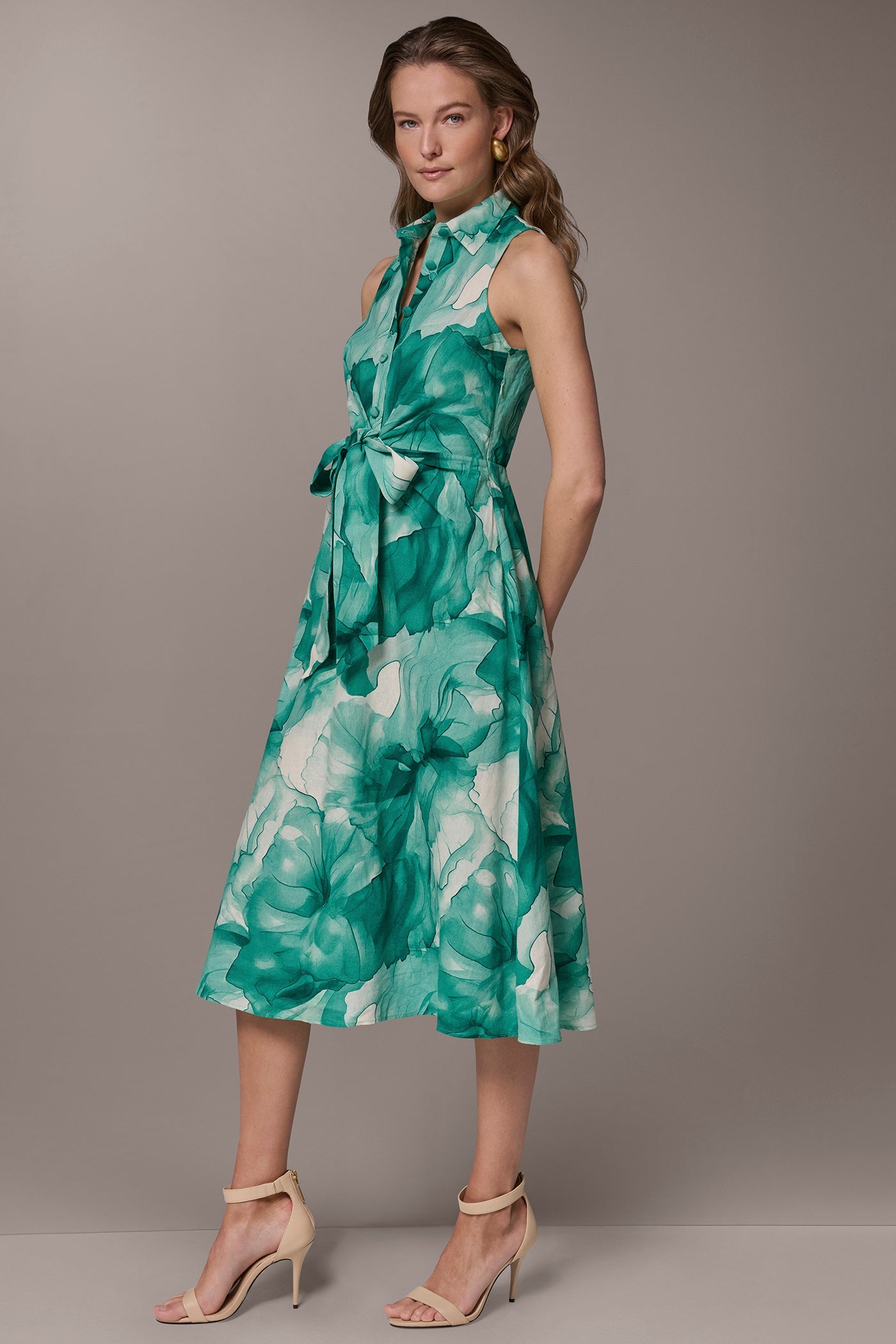 Lawn Multi LINEN-BLEND FLORAL MIDI SHIRT DRESS Donna Karan
