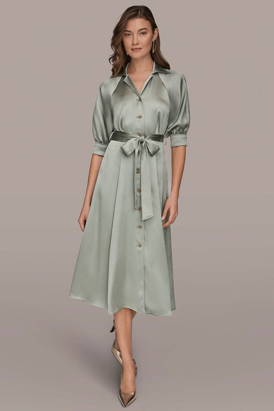 WEATHERED SAGE SATIN MIDI SHIRT DRESS Donna Karan