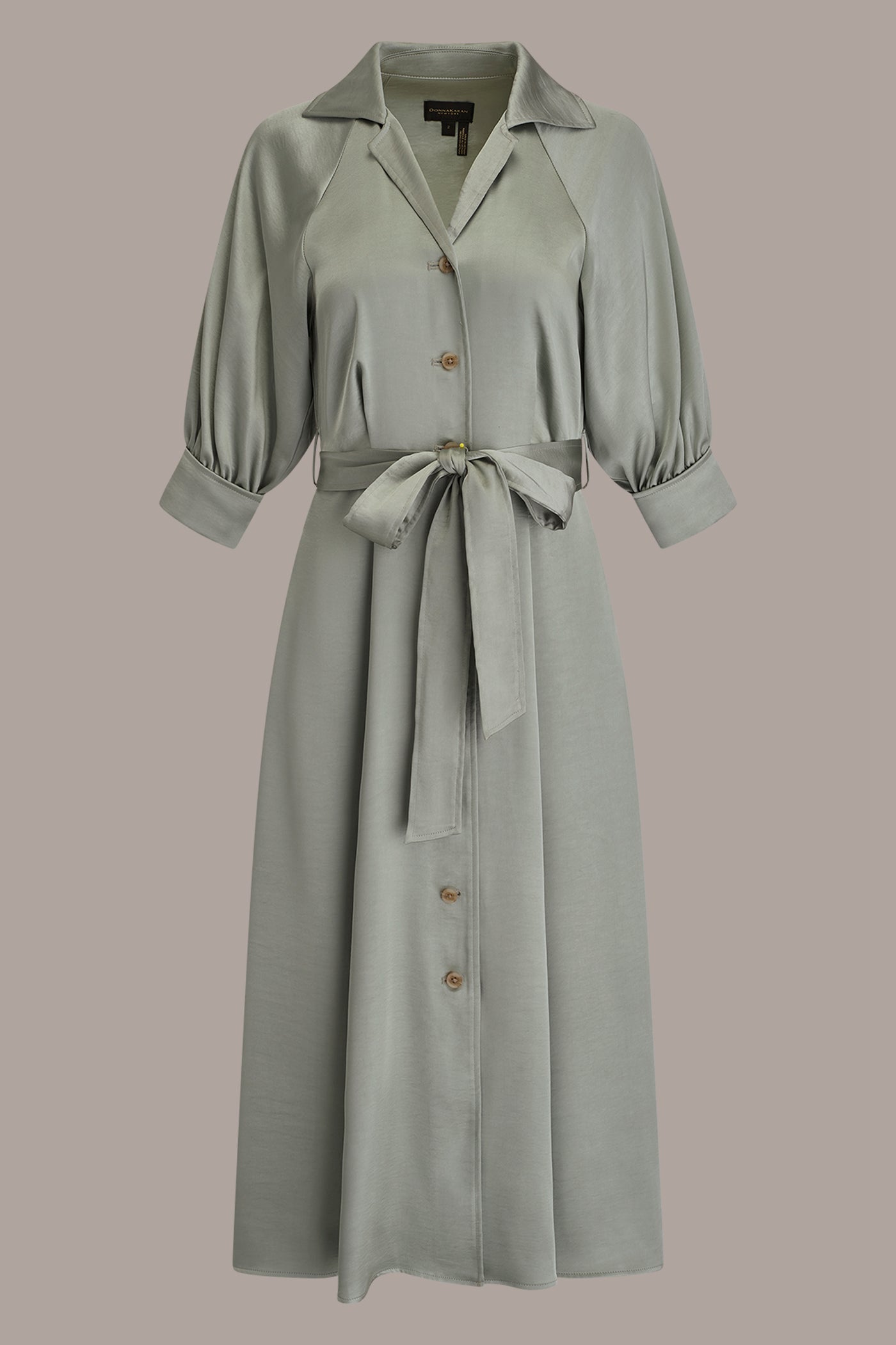 WEATHERED SAGE SATIN MIDI SHIRT DRESS Donna Karan