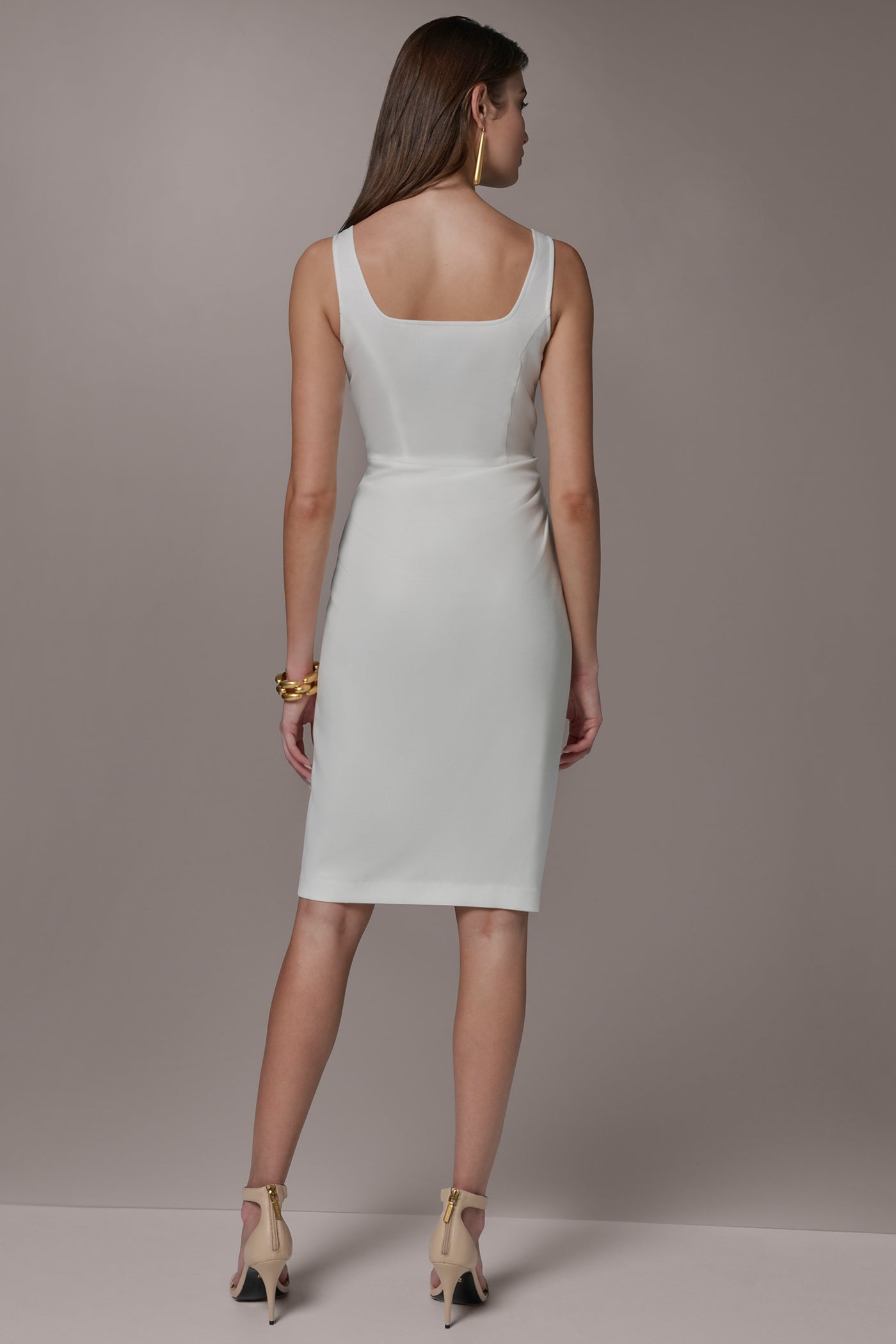 Cream TENCEL WRAP-EFFECT MIDI SHEATH DRESS Donna Karan