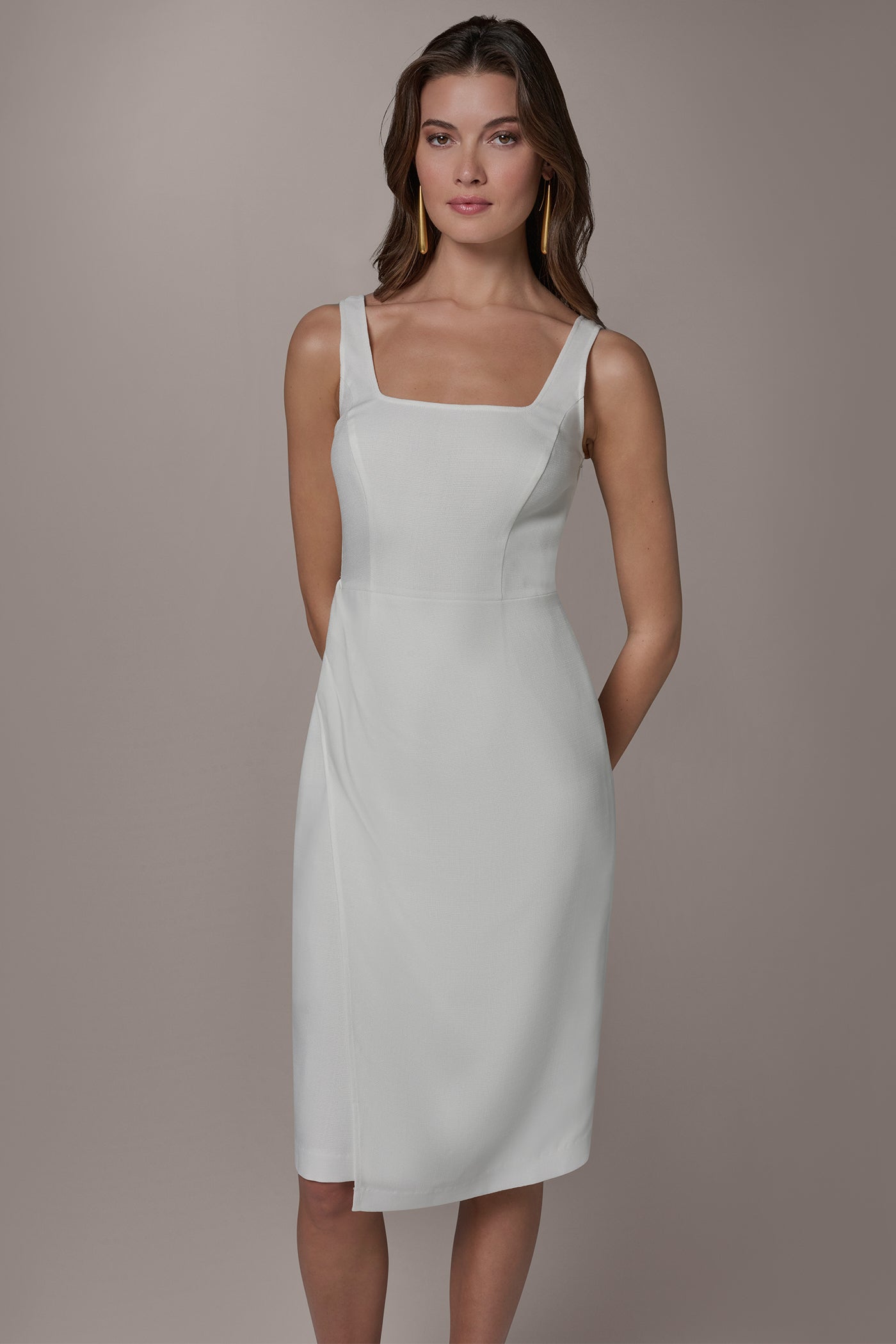 Cream TENCEL WRAP-EFFECT MIDI SHEATH DRESS Donna Karan
