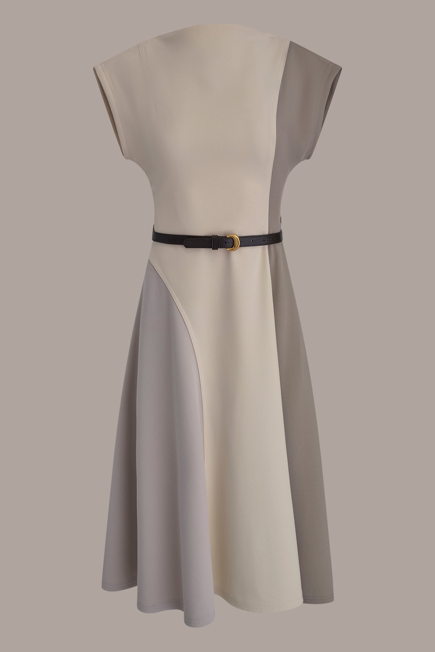 VAPOR/VELLUM/DRIFTWOOD CAP SLEEVE COLOR-BLOCK MIDI DRESS Donna Karan