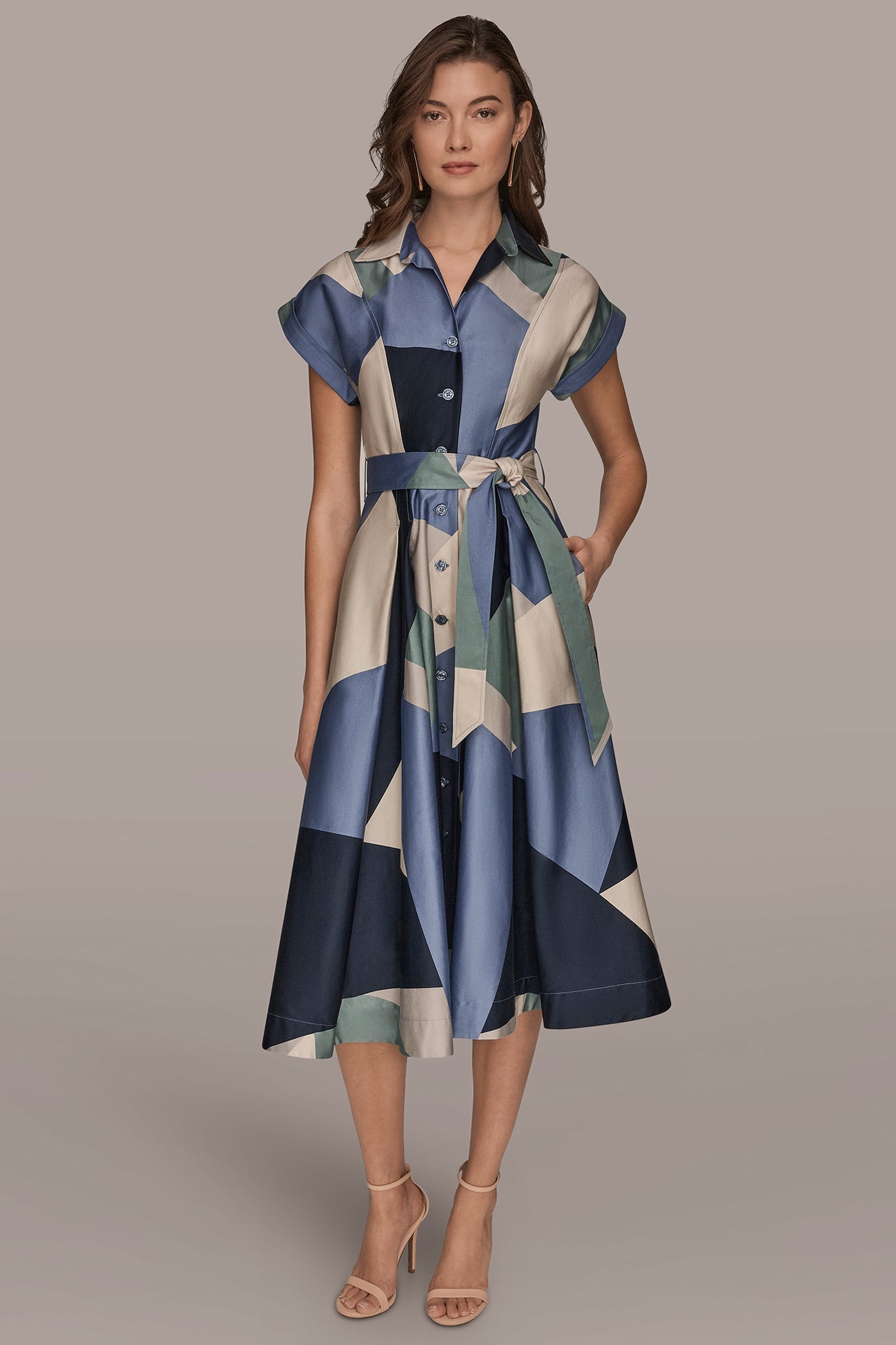 TEMPEST MULTI COTTON PRINTED MIDI SHIRT DRESS Donna Karan