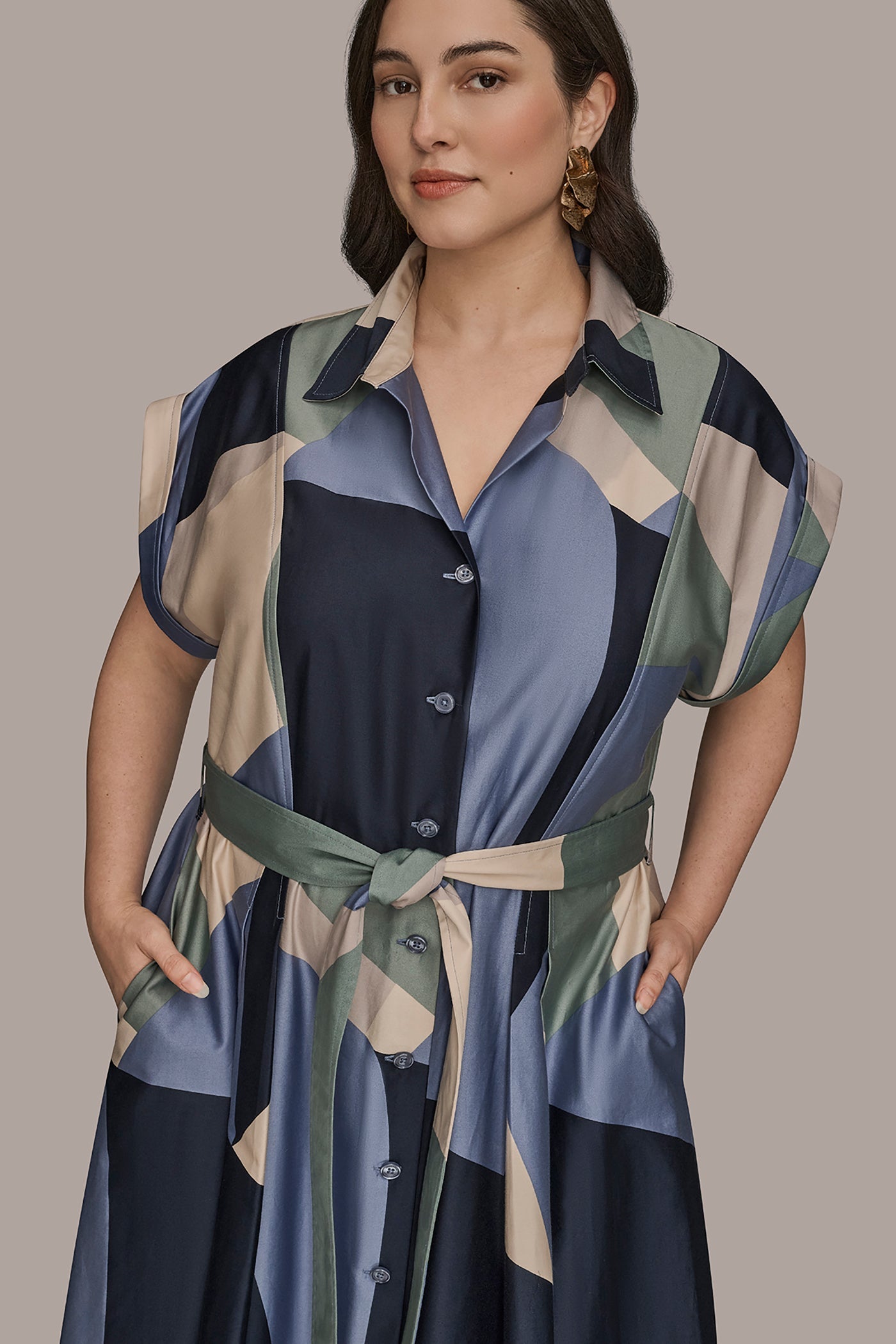 TEMPEST MULTI COTTON PRINTED MIDI SHIRT DRESS Donna Karan