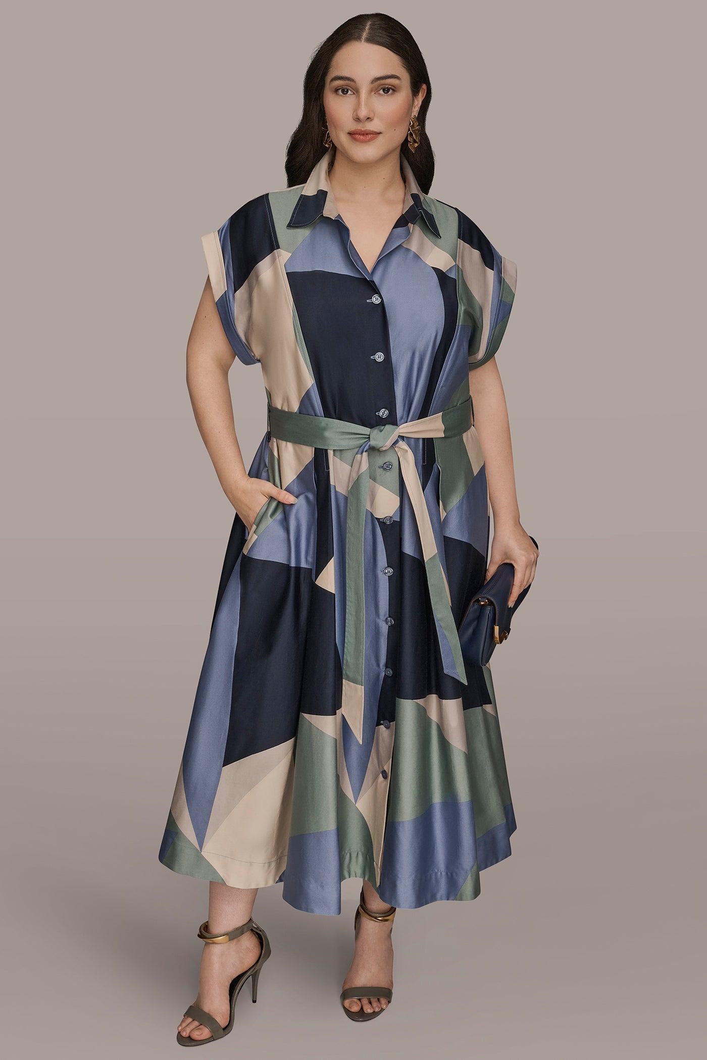 TEMPEST MULTI COTTON PRINTED MIDI SHIRT DRESS Donna Karan