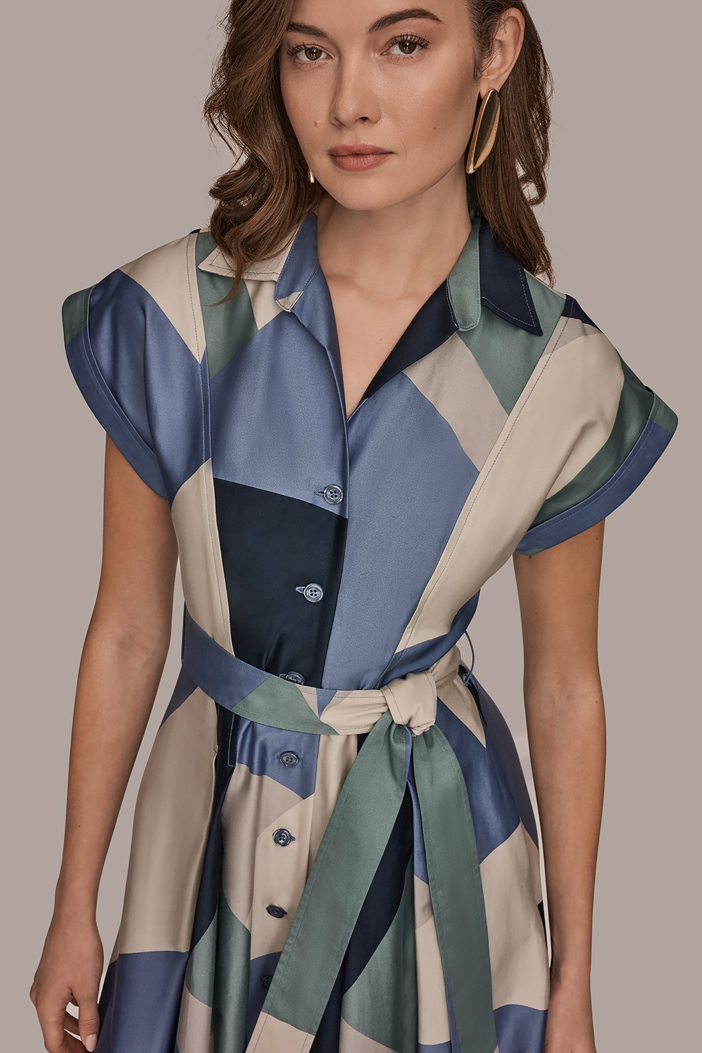 TEMPEST MULTI COTTON PRINTED MIDI SHIRT DRESS Donna Karan