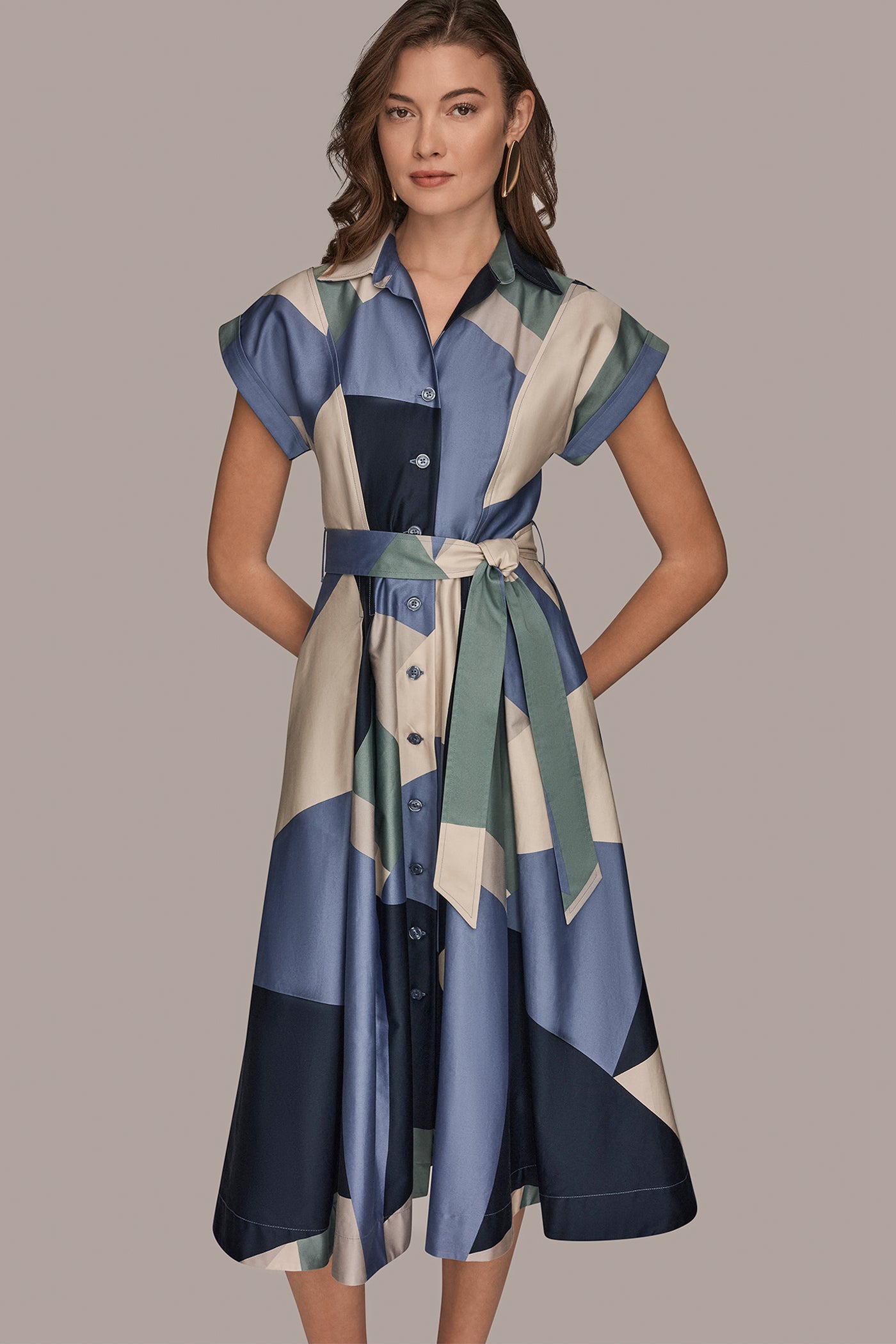 TEMPEST MULTI COTTON PRINTED MIDI SHIRT DRESS Donna Karan